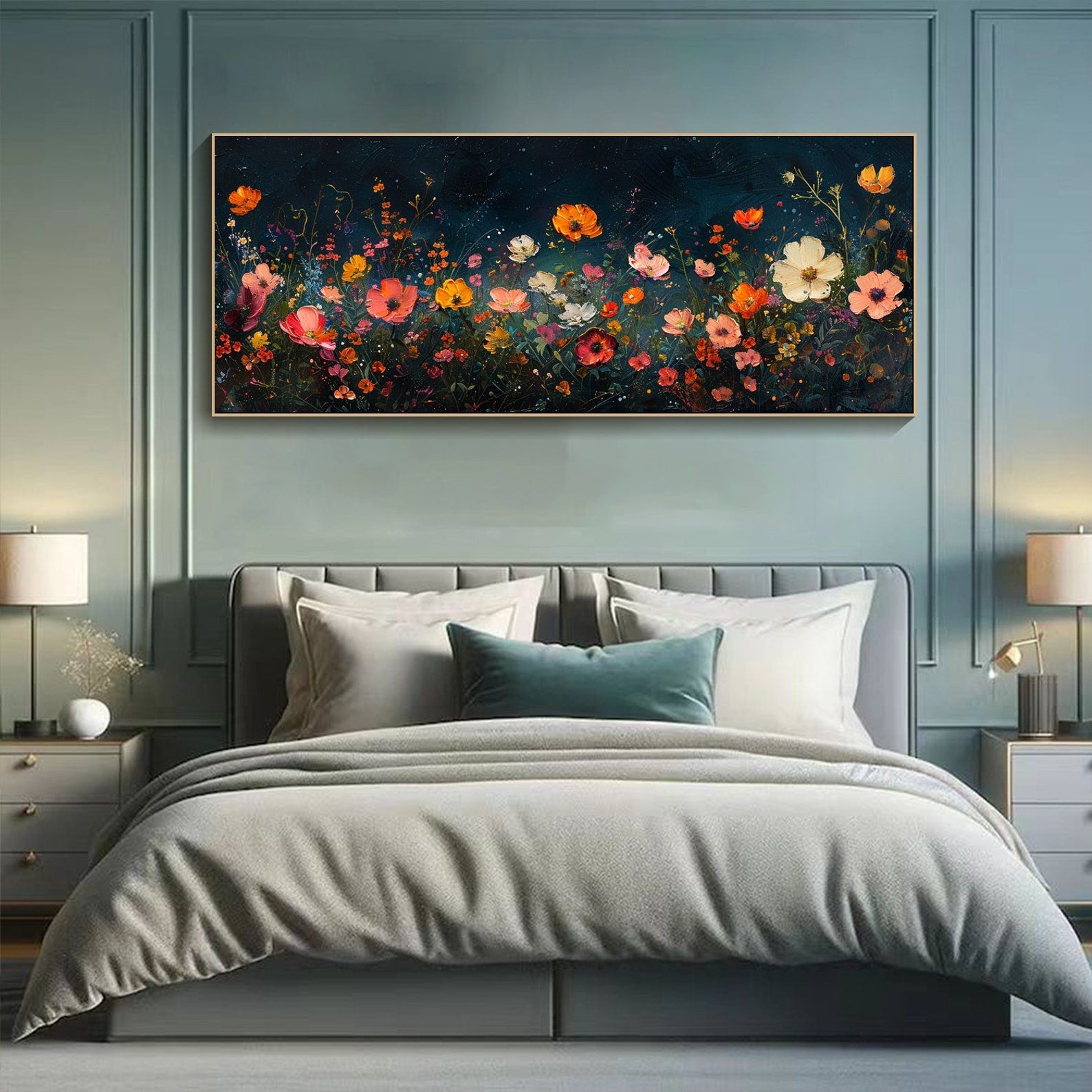 Dark Background Abstract Floral Oil Painting, Modern Romantic TB 068 - Texarart