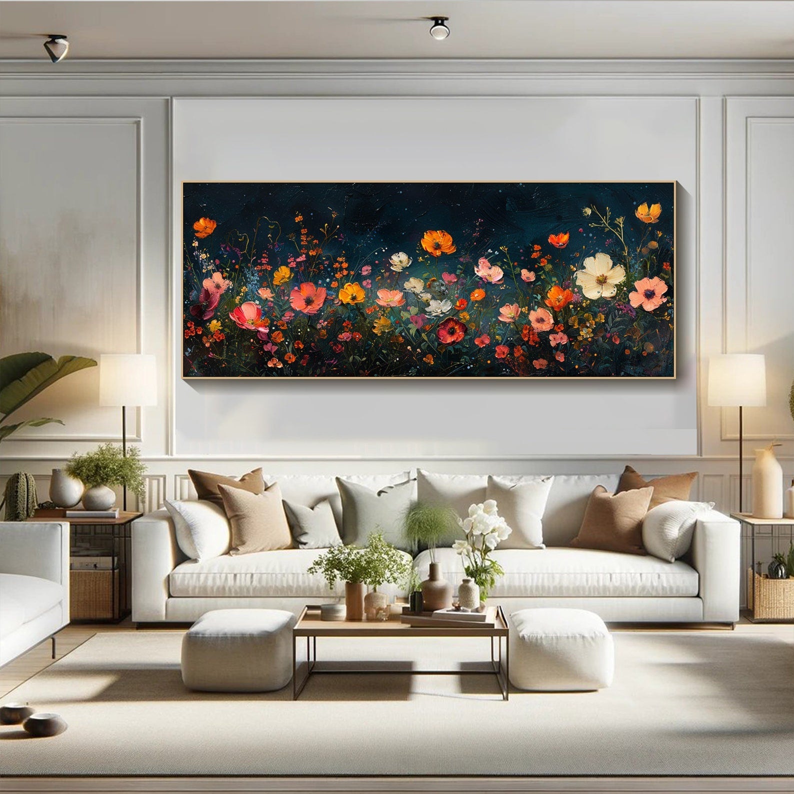 Dark Background Abstract Floral Oil Painting, Modern Romantic TB 068 - Texarart