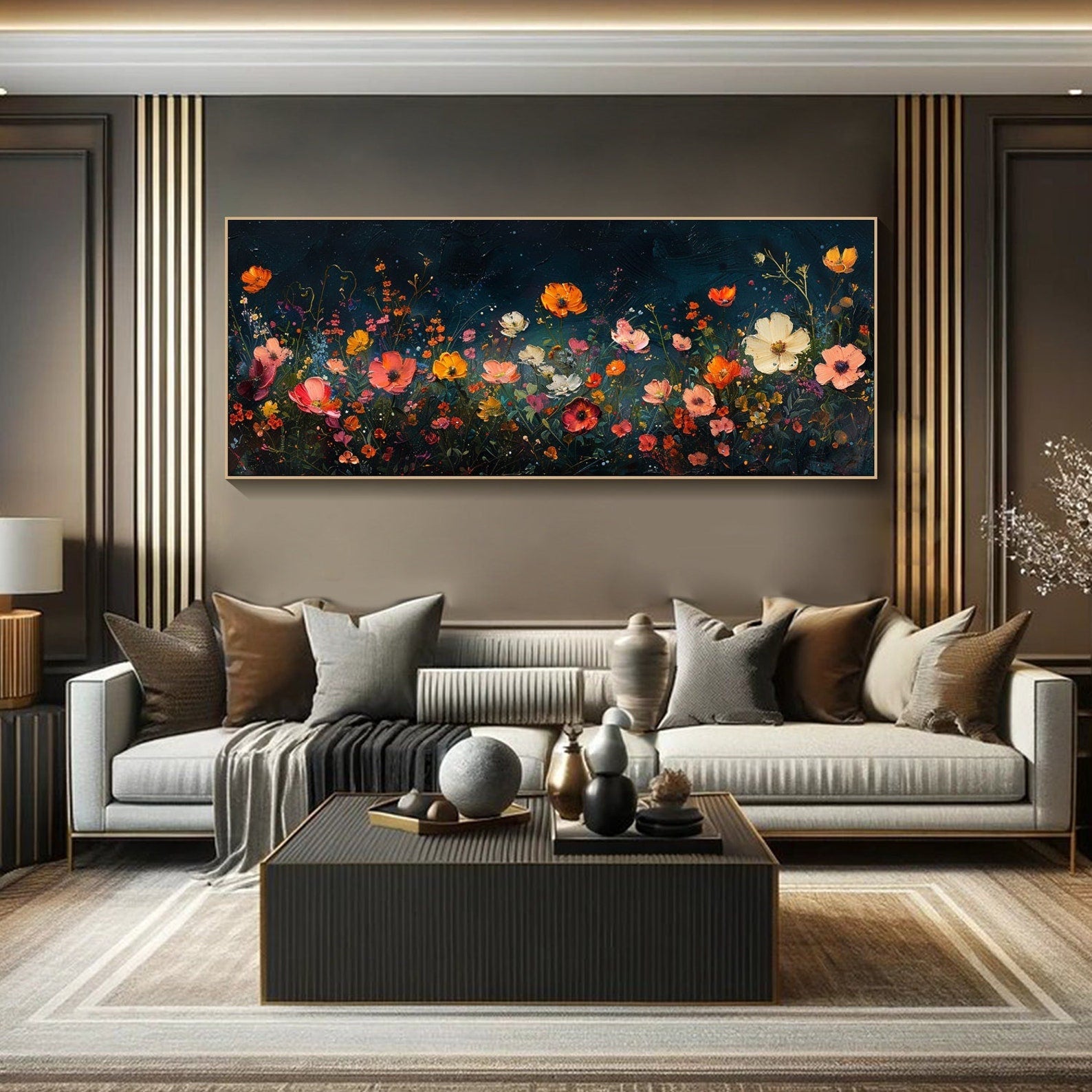 Dark Background Abstract Floral Oil Painting, Modern Romantic TB 068 - Texarart