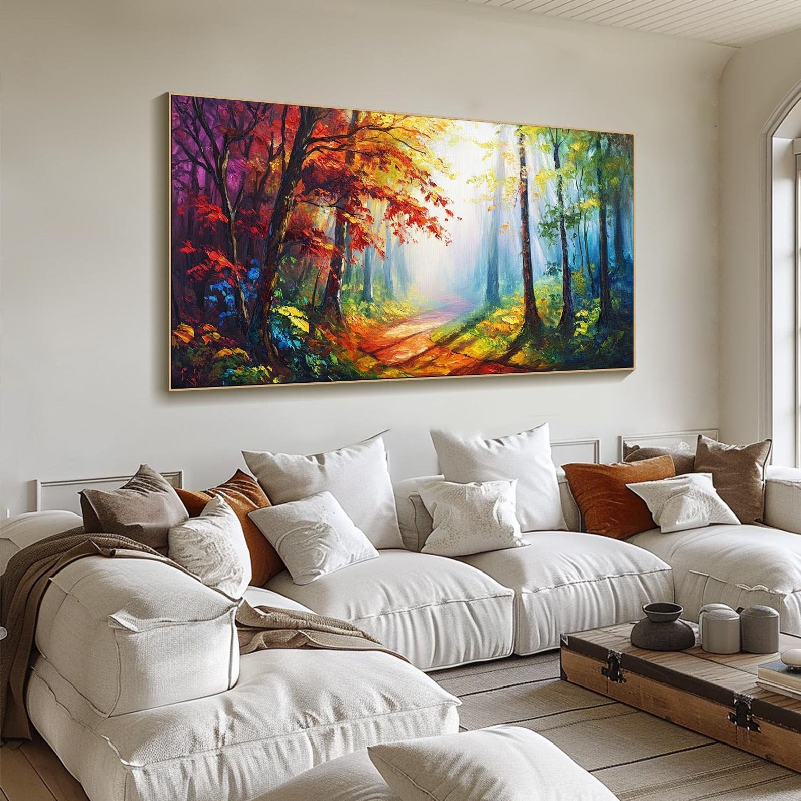 Vibrant Light Abstract Forest Oil Painting, Modern Dreamy TB 070 - Texarart