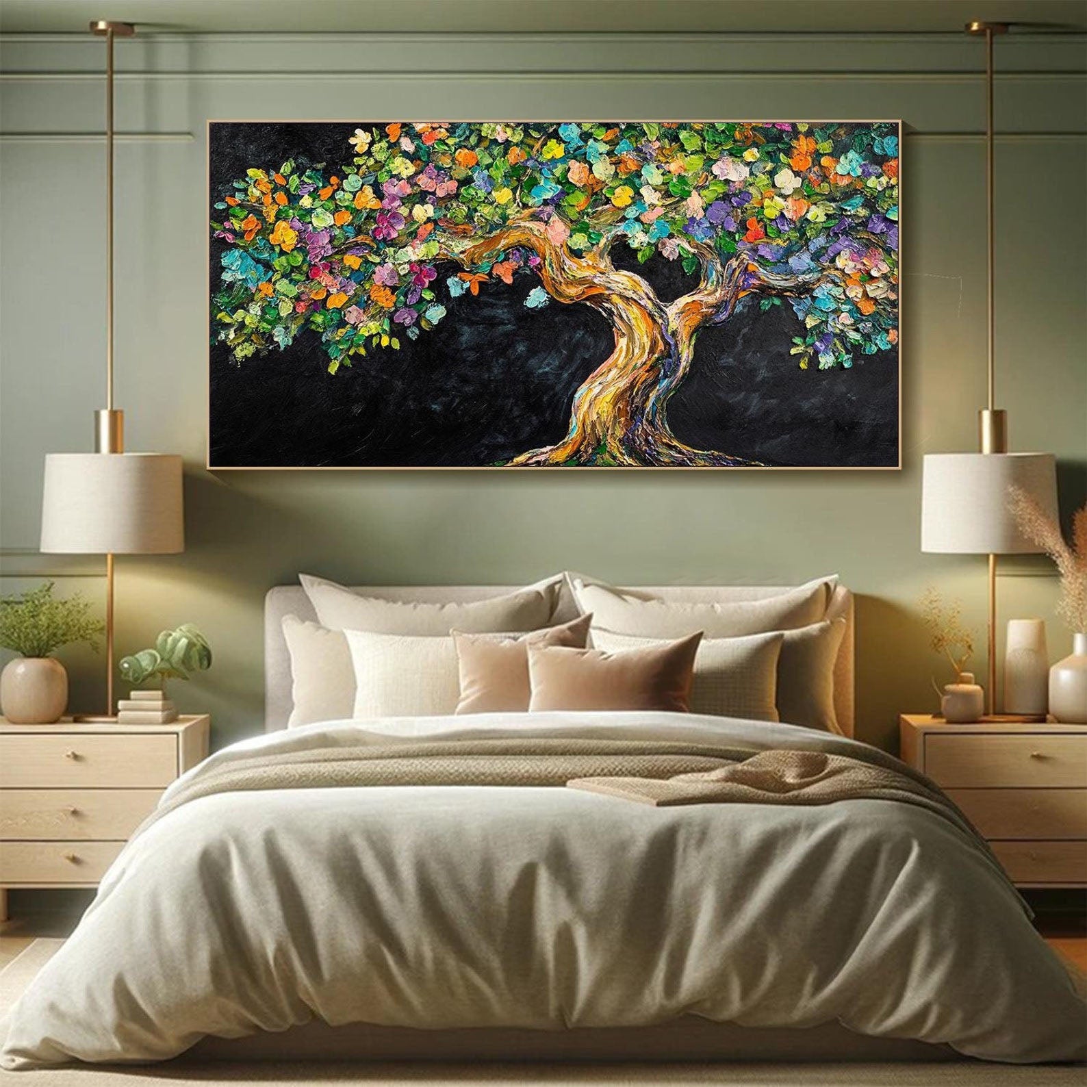 Vibrant Tree of Life Abstract Oil Painting, Modern Art Wall Decor TB 054 - Texarart