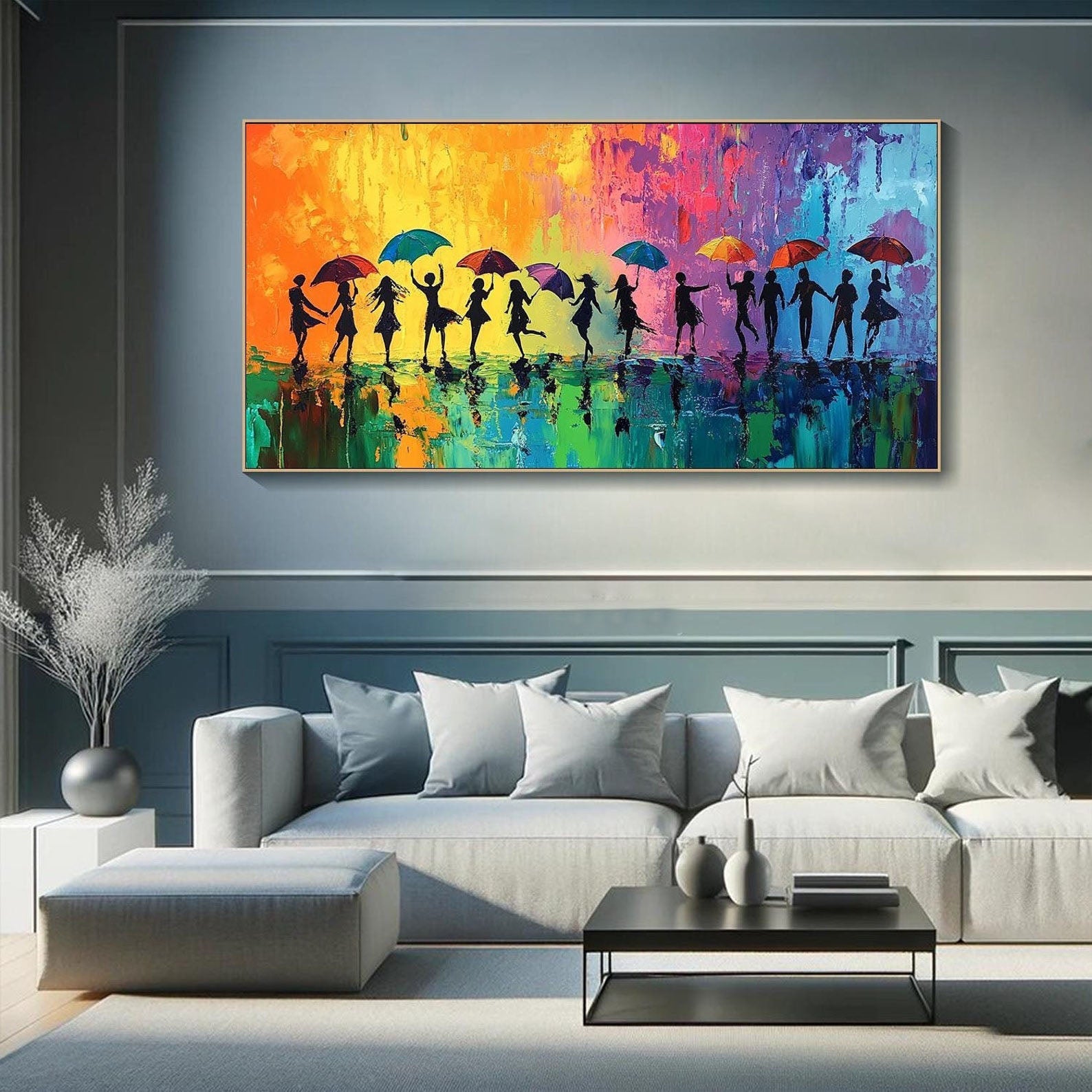 Colorful Rain Dance Abstract Oil Painting, Modern Lively TB 074 - Texarart