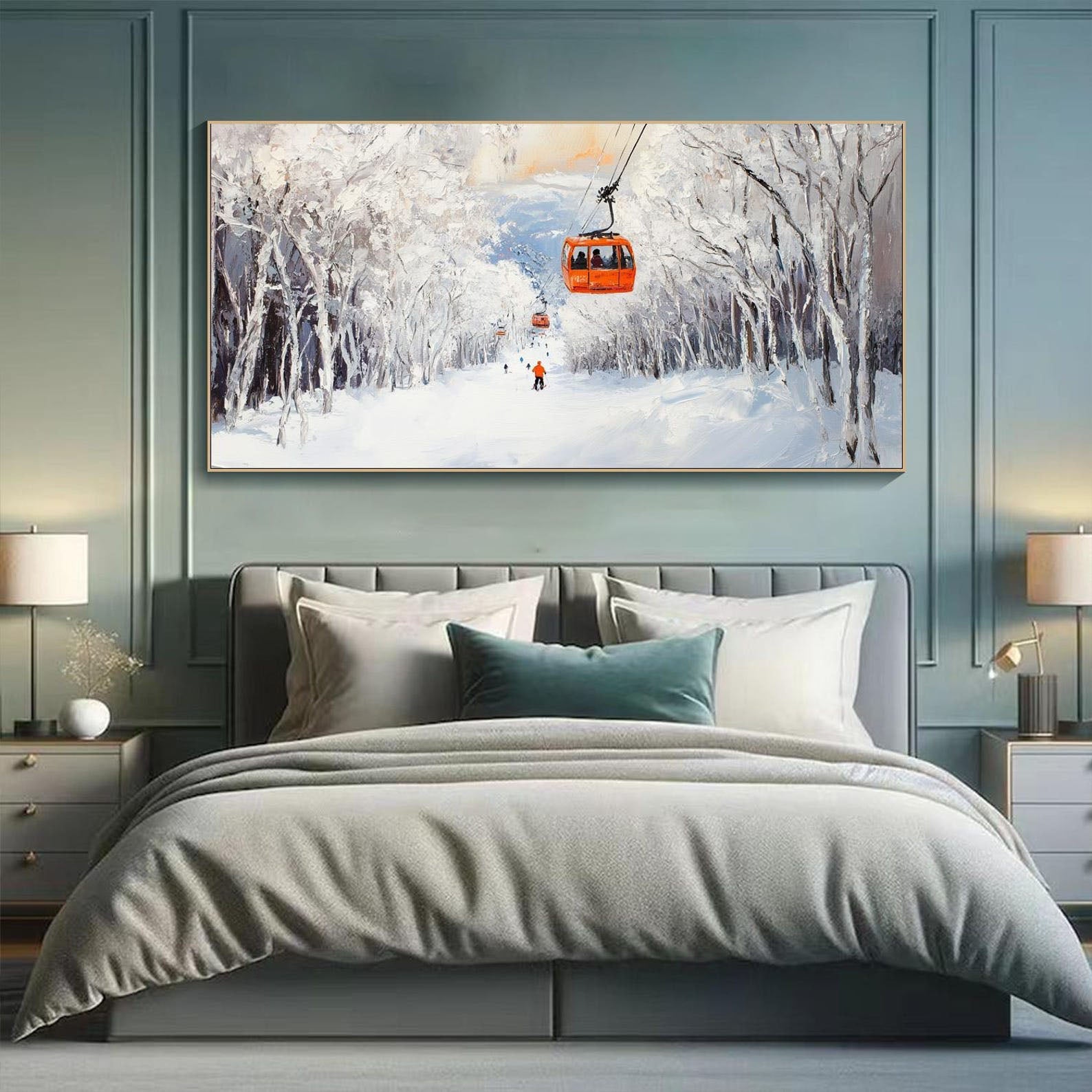 Winter Snow Mountain Abstract Art, Modern Ski Scene TB 075 - Texarart