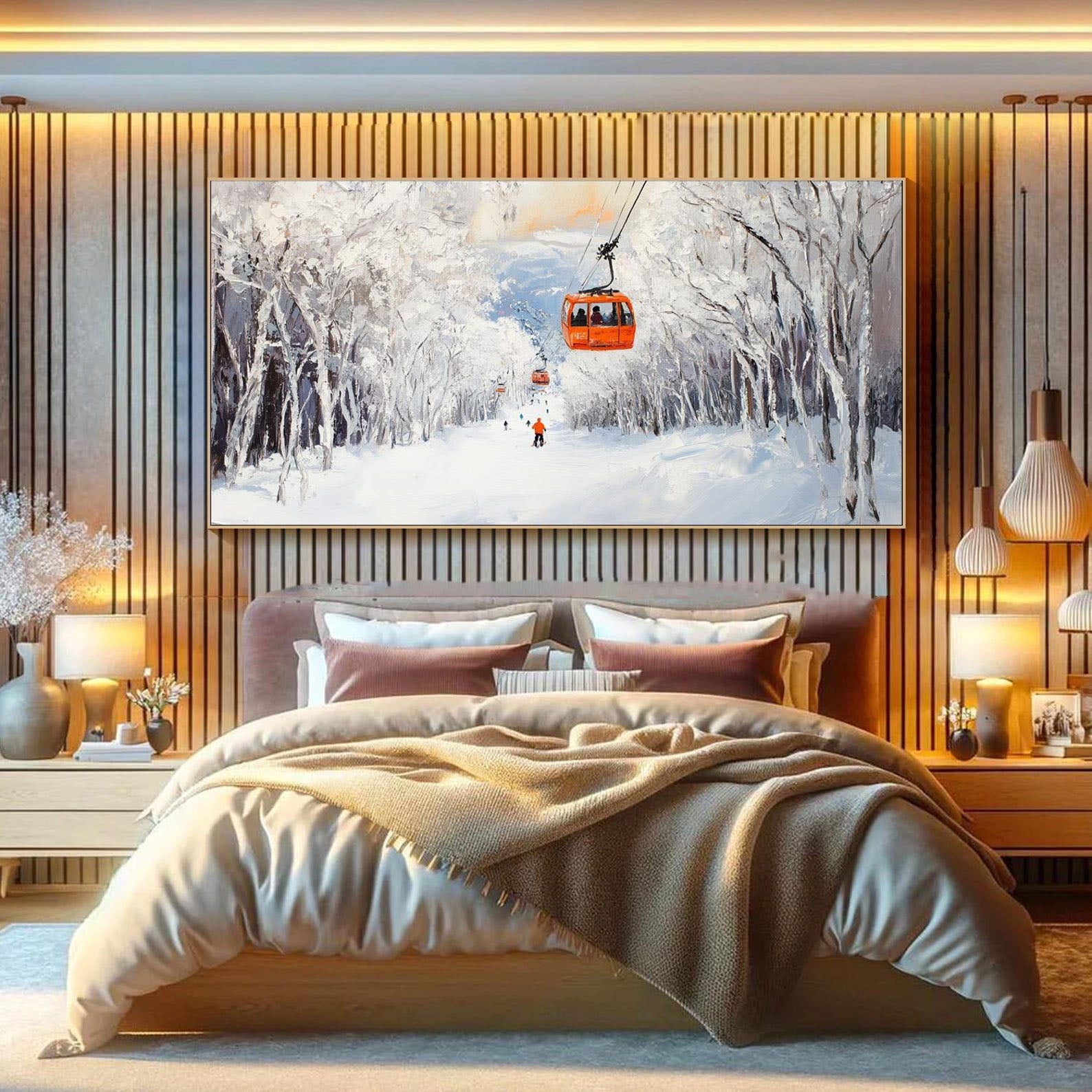 Winter Snow Mountain Abstract Art, Modern Ski Scene TB 075 - Texarart