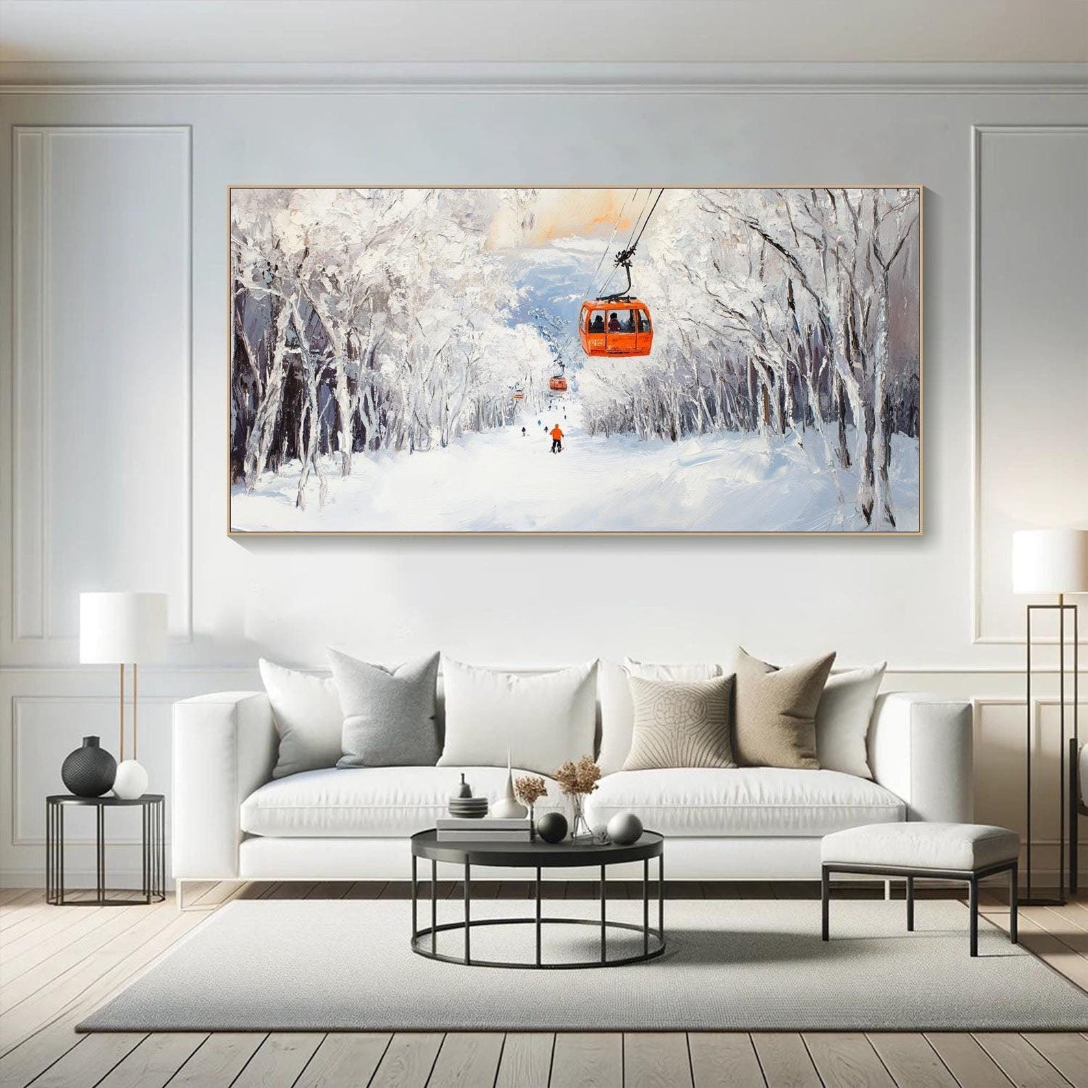 Winter Snow Mountain Abstract Art, Modern Ski Scene TB 075 - Texarart
