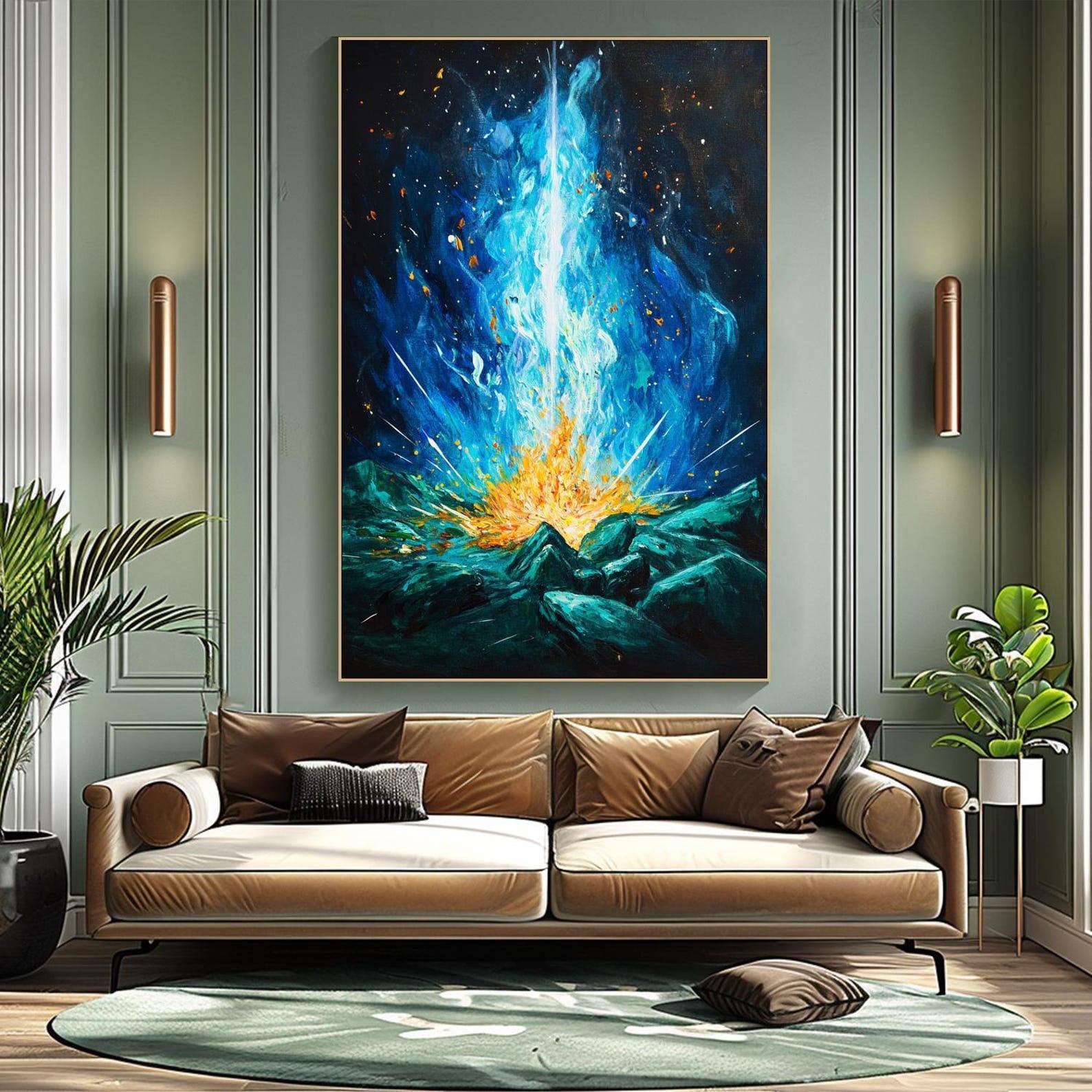 Energy Burst Abstract Oil Painting, Modern Flame Art Wall Decor TB 049 - Texarart