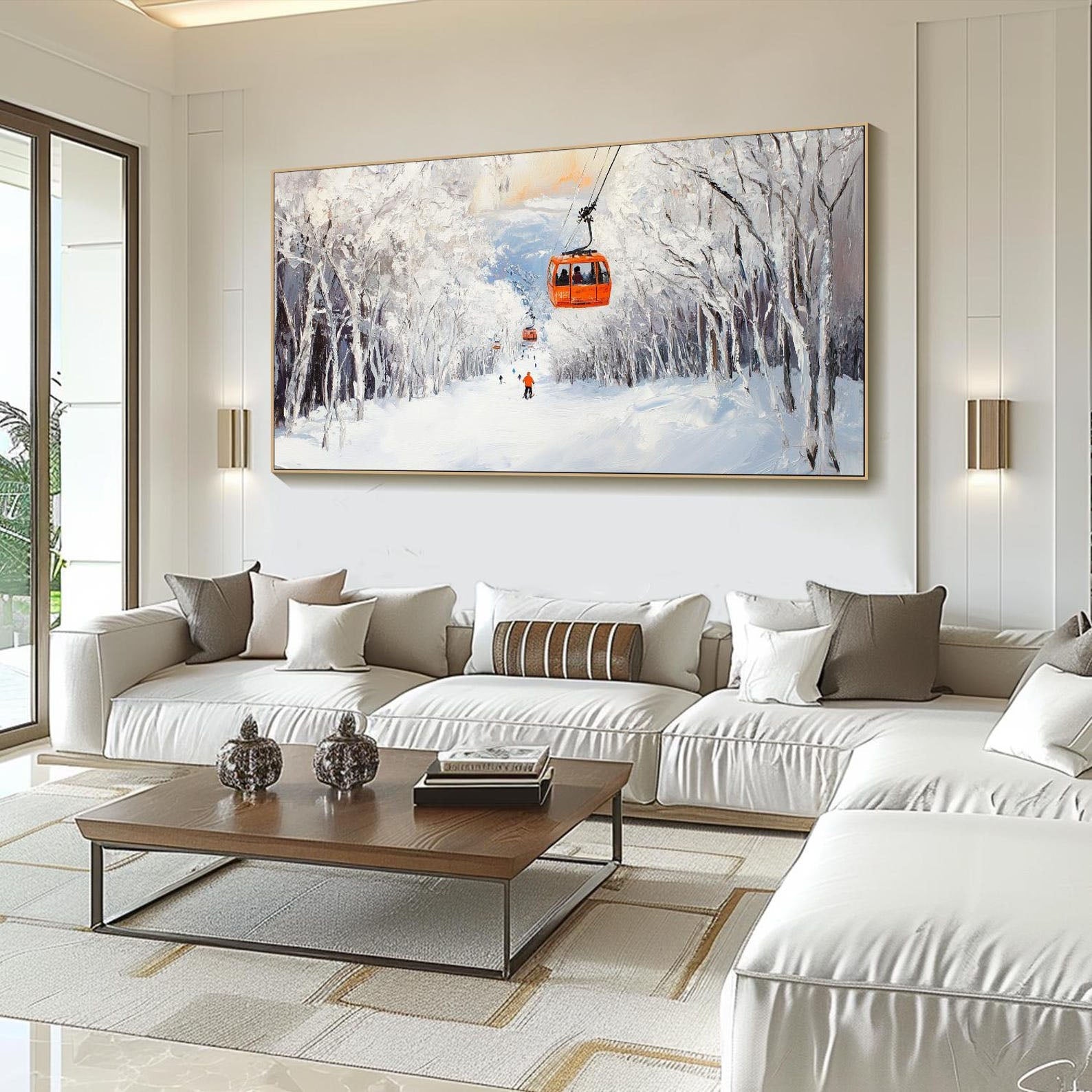 Winter Snow Mountain Abstract Art, Modern Ski Scene TB 075 - Texarart