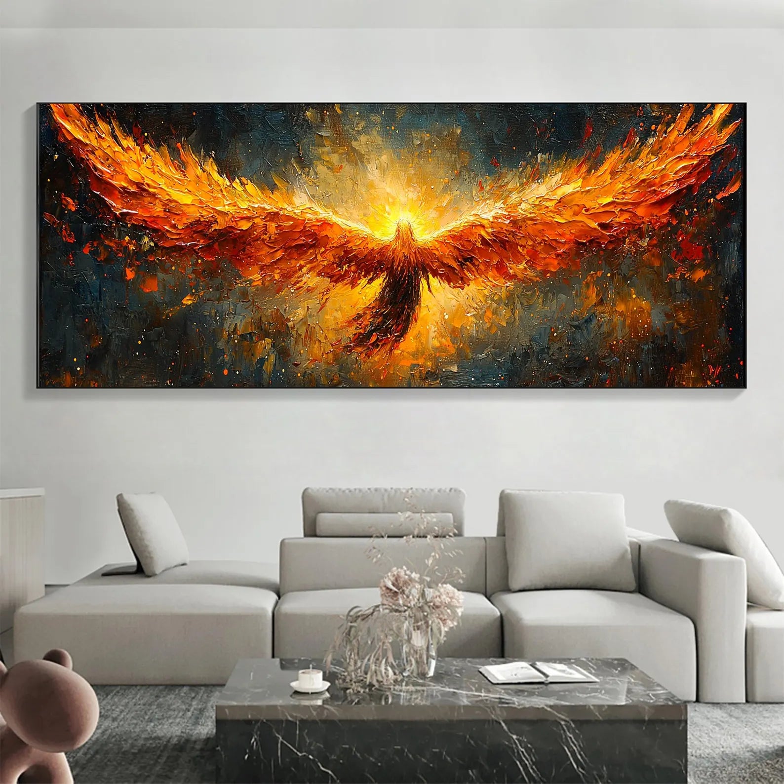 Textured Phoenix Rising Oil Painting | Large Fiery Wall Art Decor ZZ 007 - Texarart