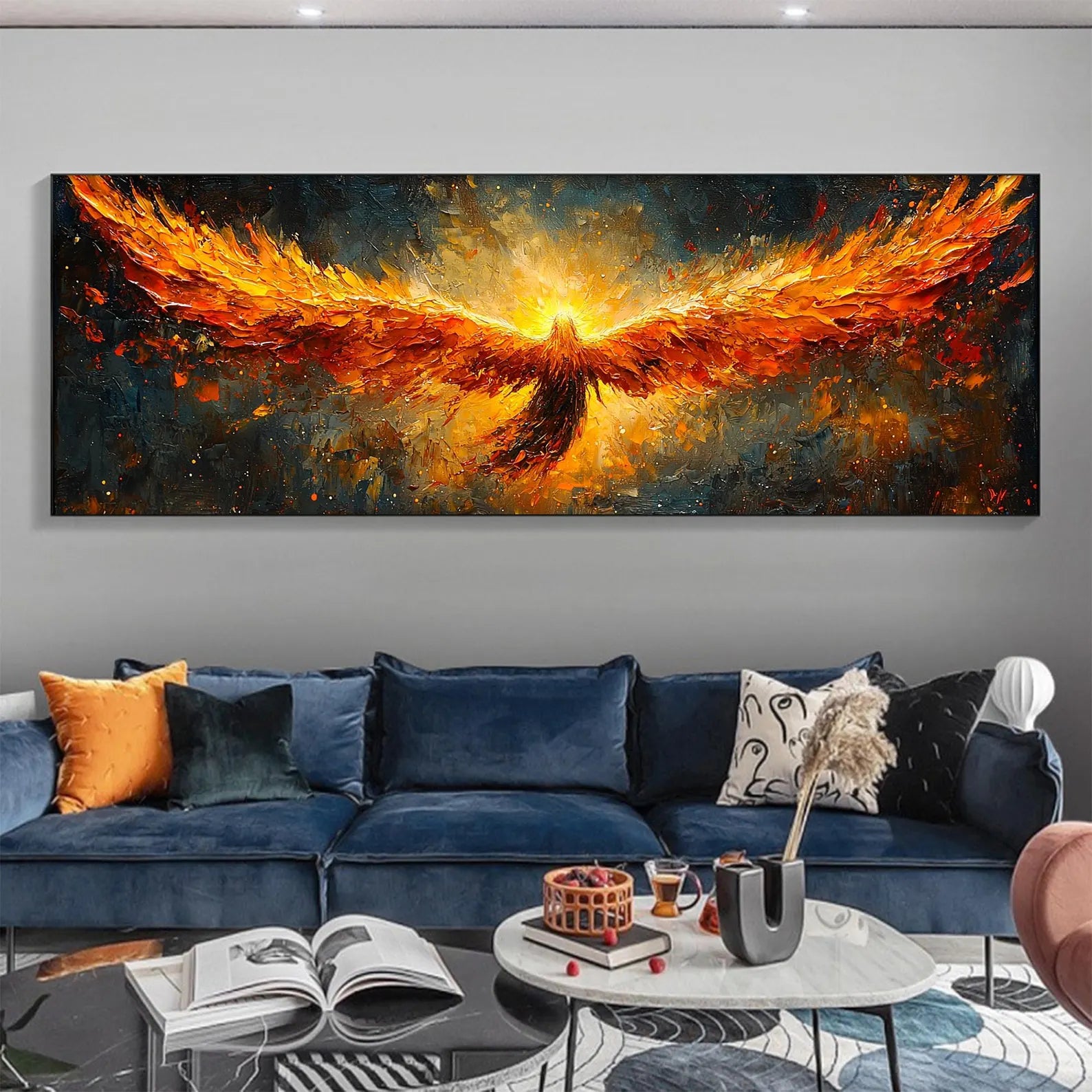 Textured Phoenix Rising Oil Painting | Large Fiery Wall Art Decor ZZ 007 - Texarart