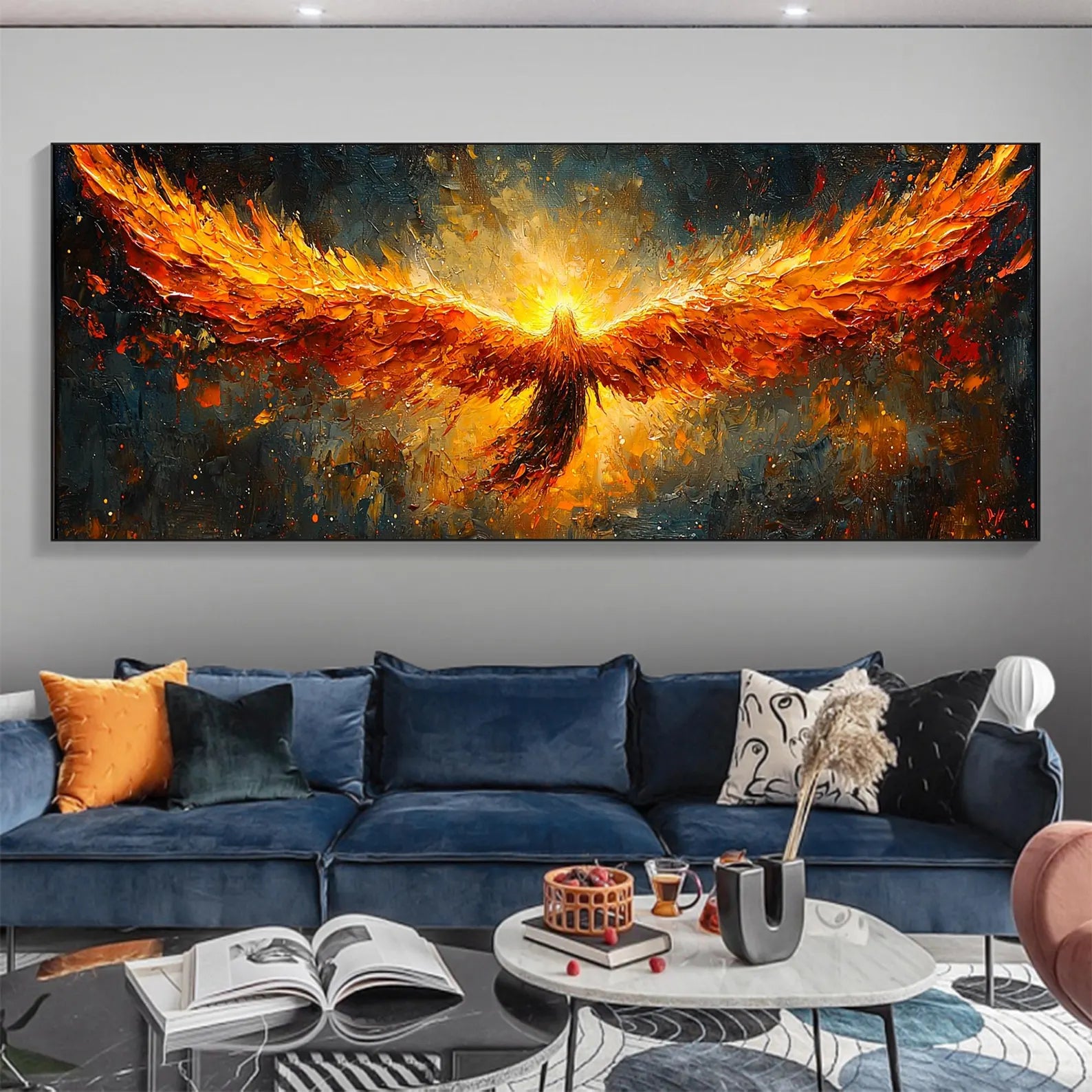 Textured Phoenix Rising Oil Painting | Large Fiery Wall Art Decor ZZ 007 - Texarart