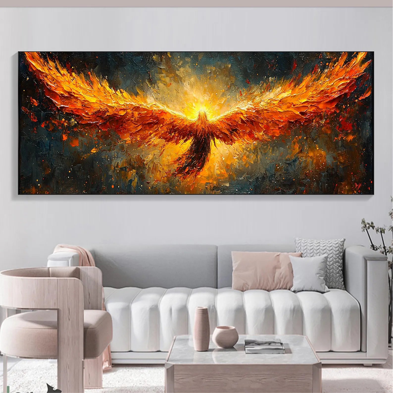 Textured Phoenix Rising Oil Painting | Large Fiery Wall Art Decor ZZ 007 - Texarart
