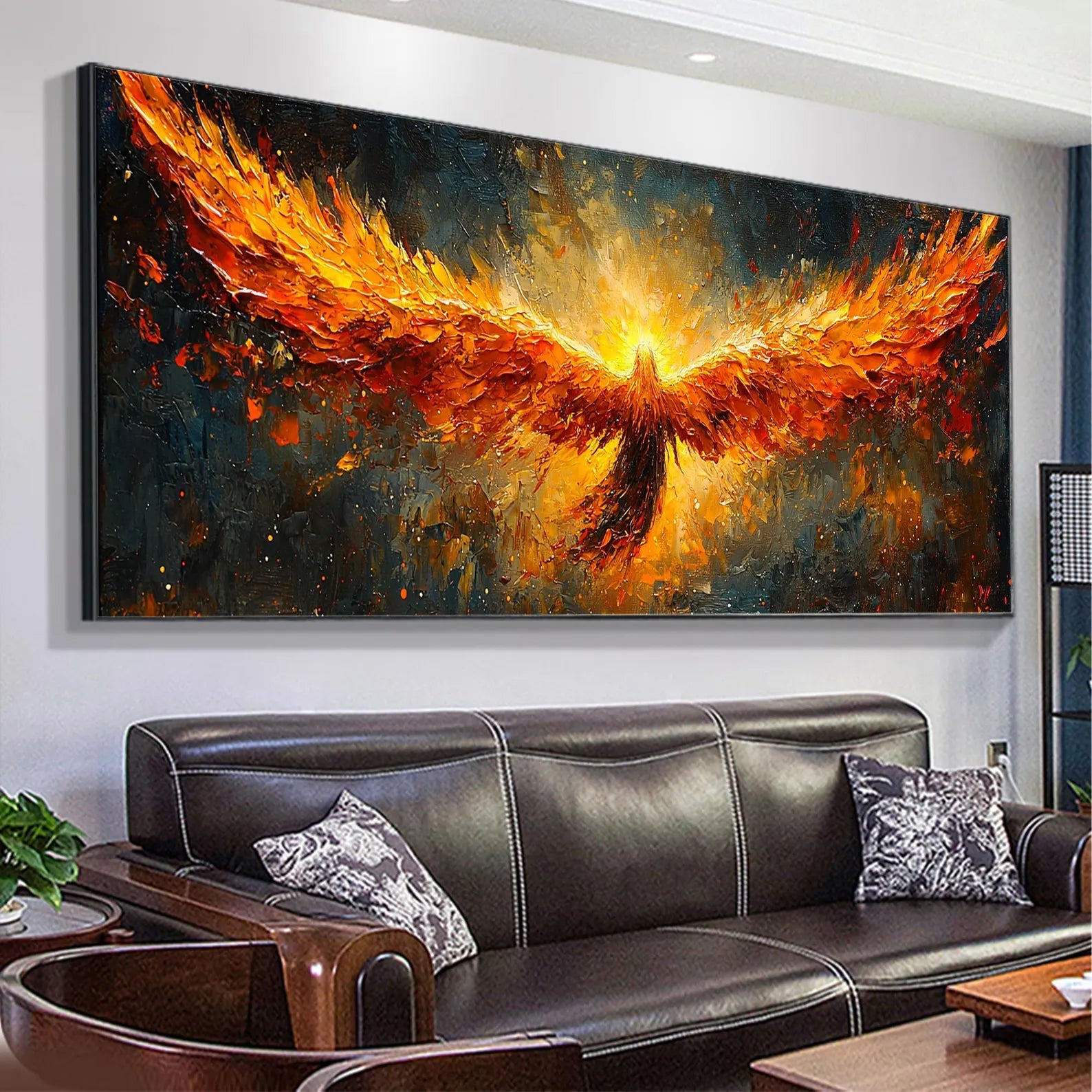 Textured Phoenix Rising Oil Painting | Large Fiery Wall Art Decor ZZ 007 - Texarart
