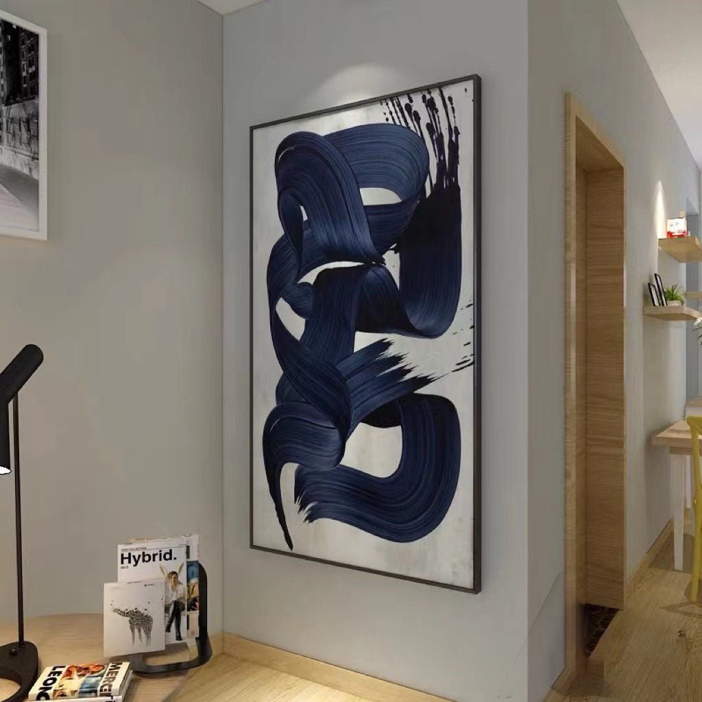 Blue Brushstroke Abstract Oil Painting, Modern Minimalist Art Wall Decor TB 050 - Texarart