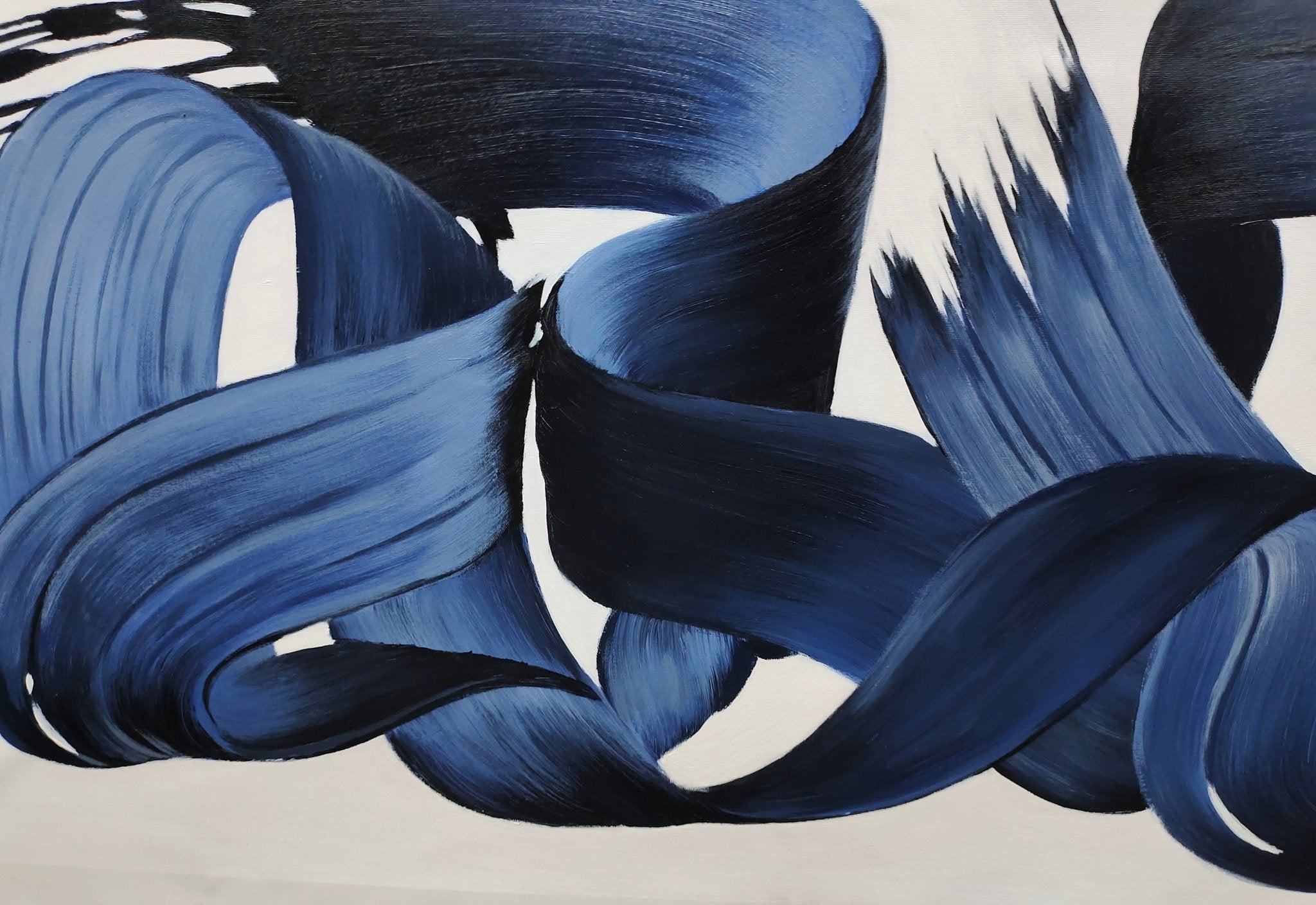 Blue Brushstroke Abstract Oil Painting, Modern Minimalist Art Wall Decor TB 050 - Texarart