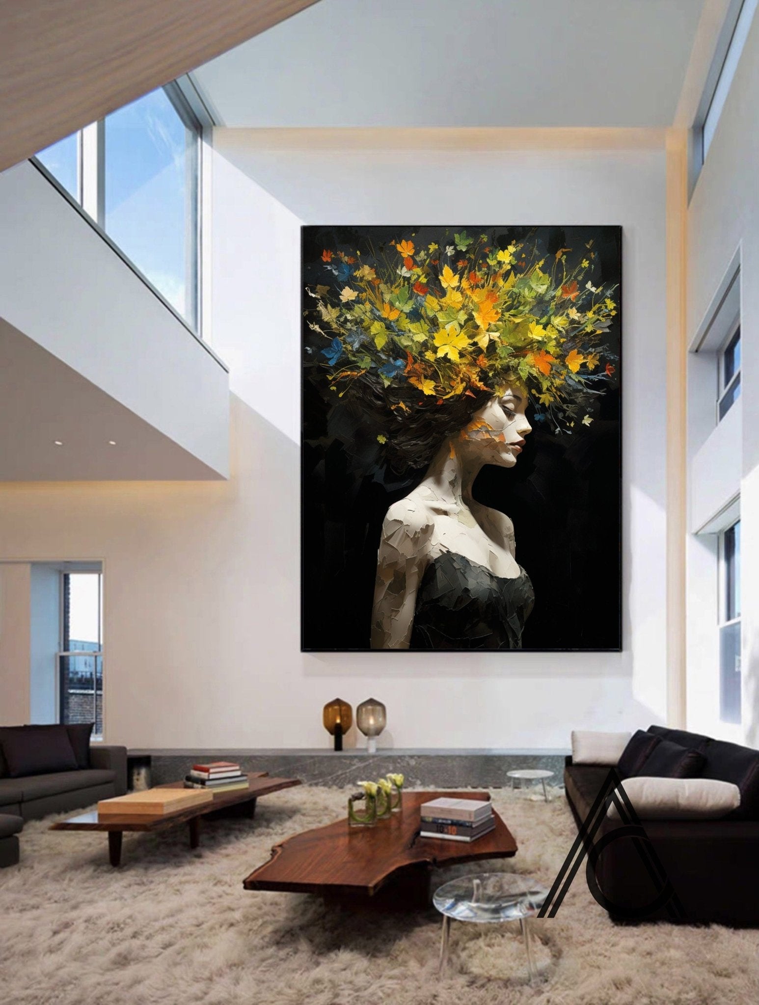 Colorful Blooming Female Art Painting, Modern Abstract Portrait Decor TB 042 - Texarart