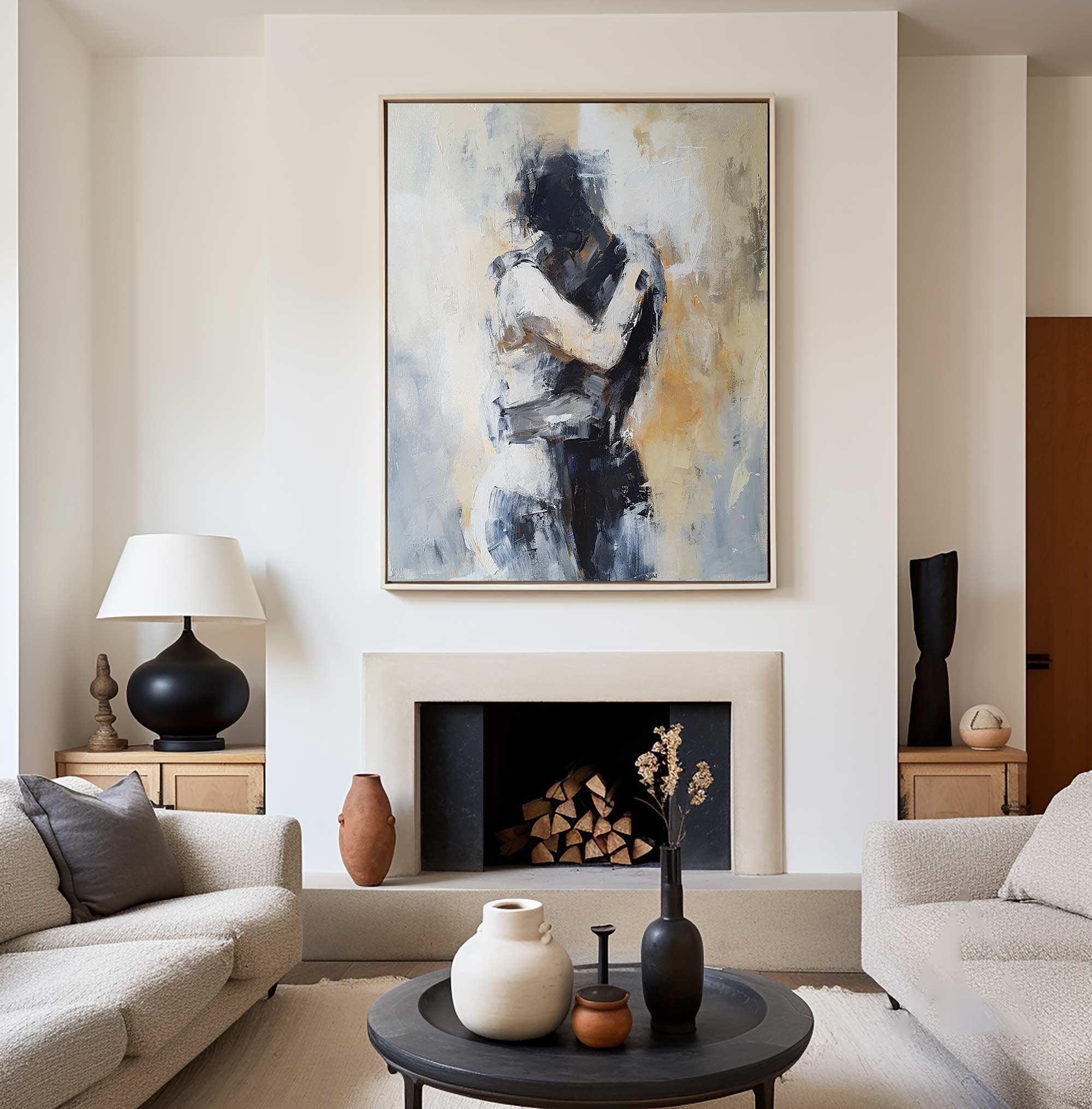 Embracing Abstract Figure Oil Painting, Modern Emotional Art Wall Decor TB 048 - Texarart