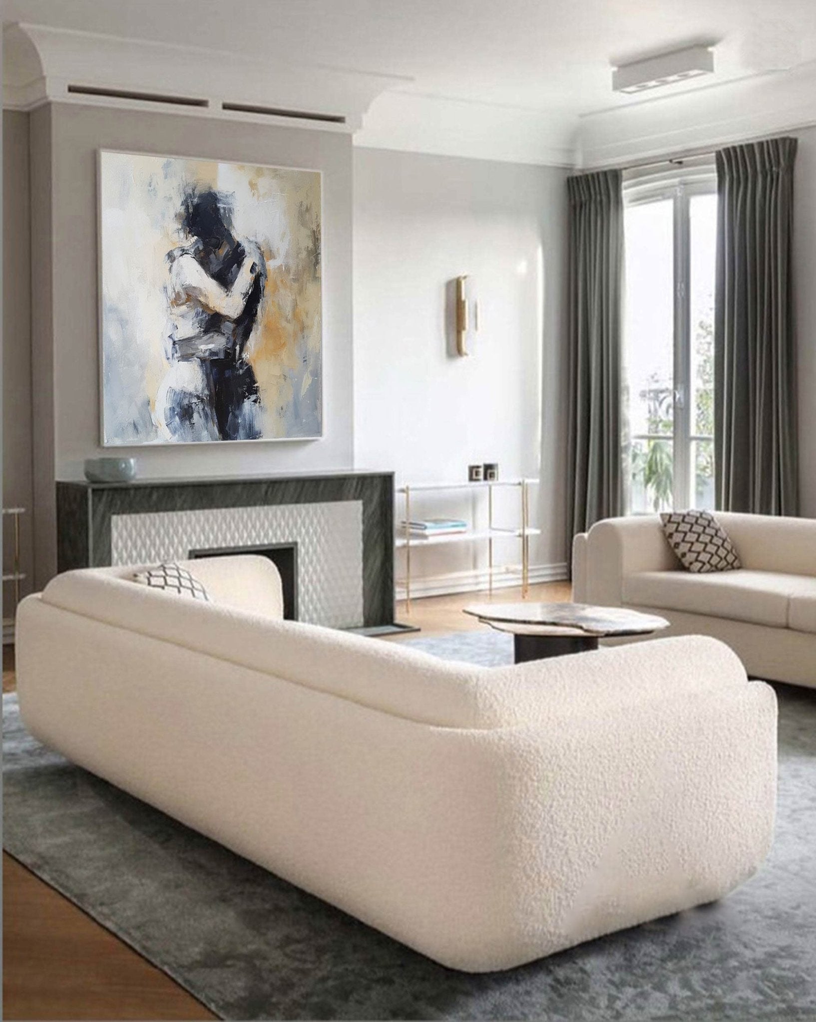 Embracing Abstract Figure Oil Painting, Modern Emotional Art Wall Decor TB 048 - Texarart
