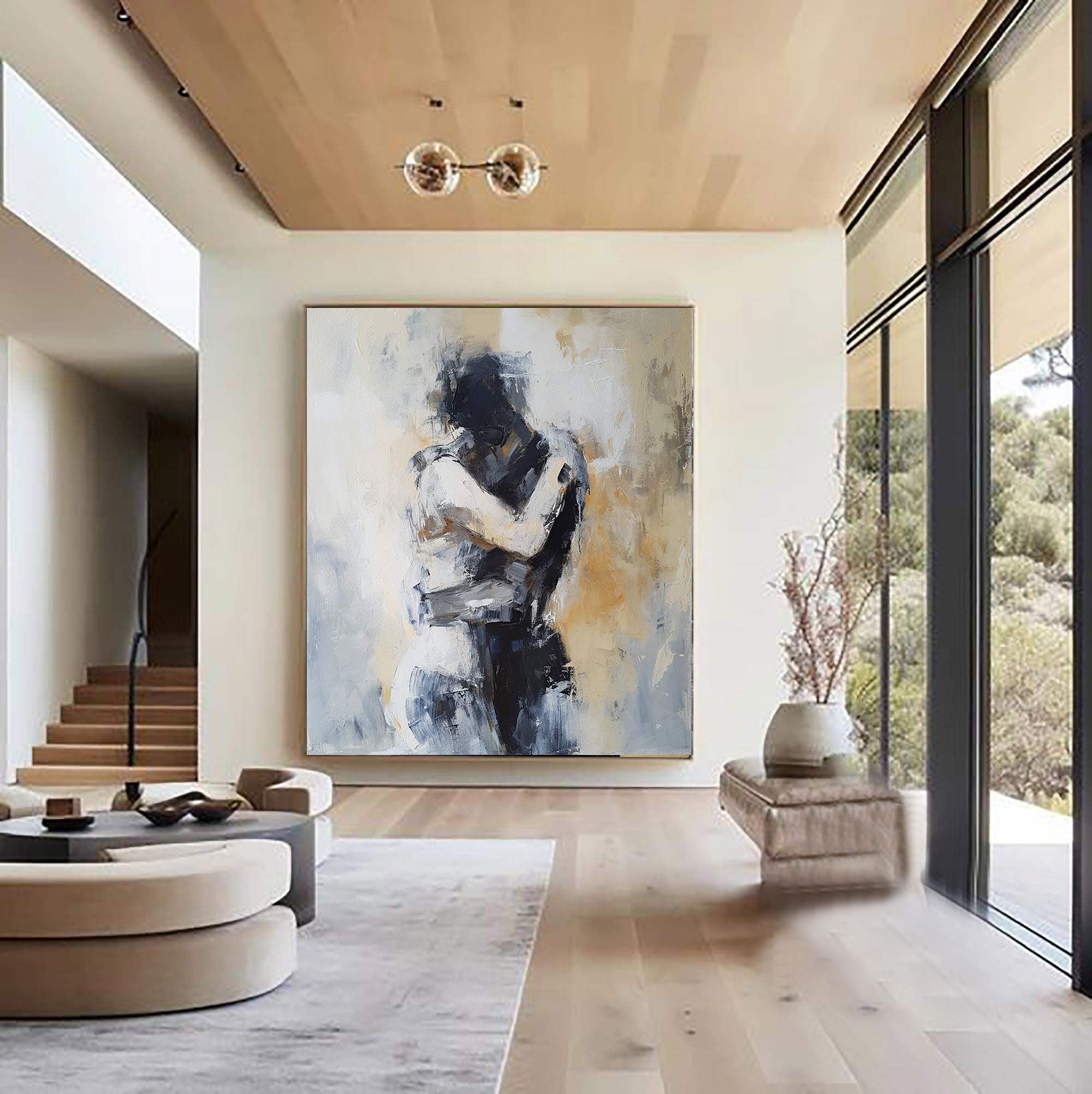 Embracing Abstract Figure Oil Painting, Modern Emotional Art Wall Decor TB 048 - Texarart
