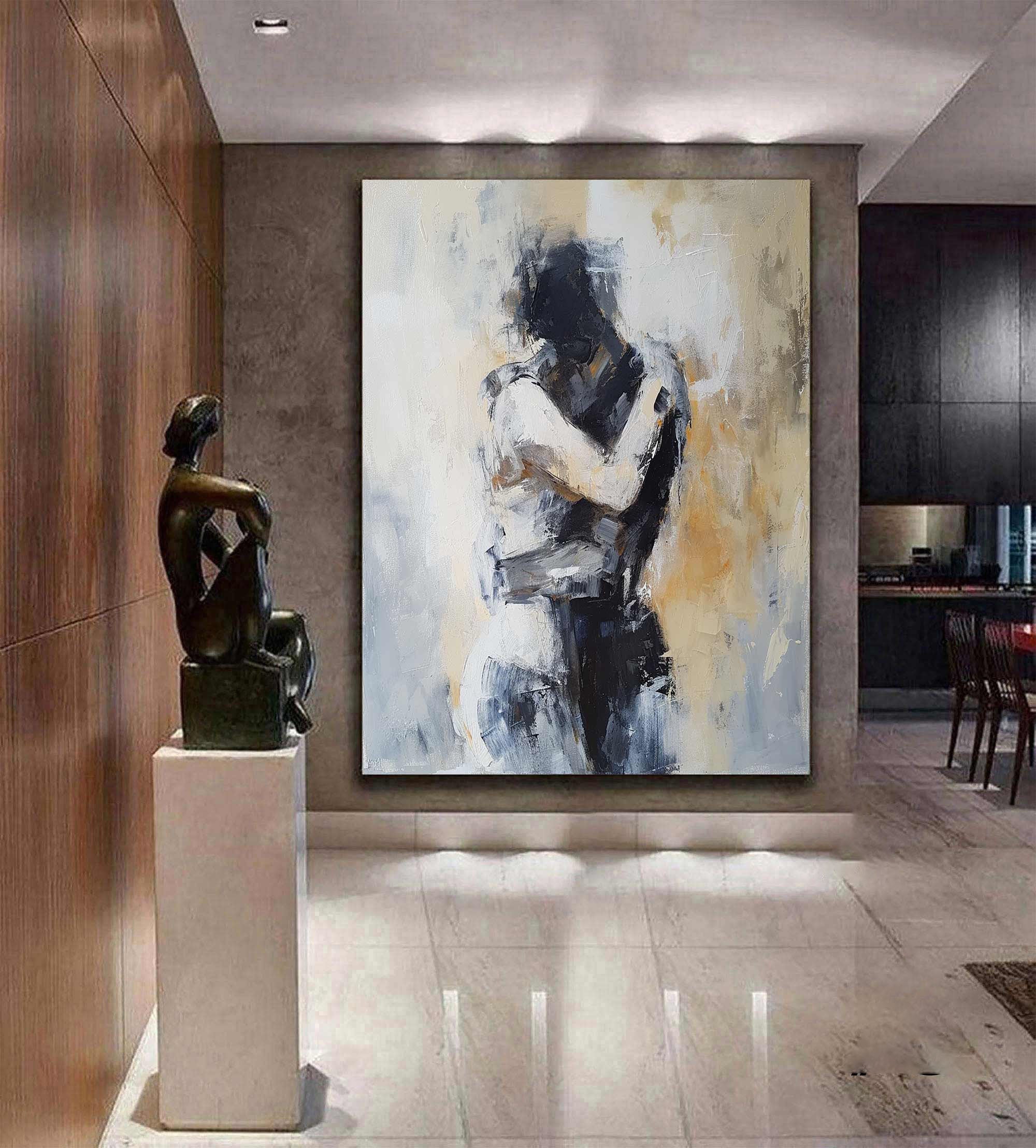 Embracing Abstract Figure Oil Painting, Modern Emotional Art Wall Decor TB 048 - Texarart