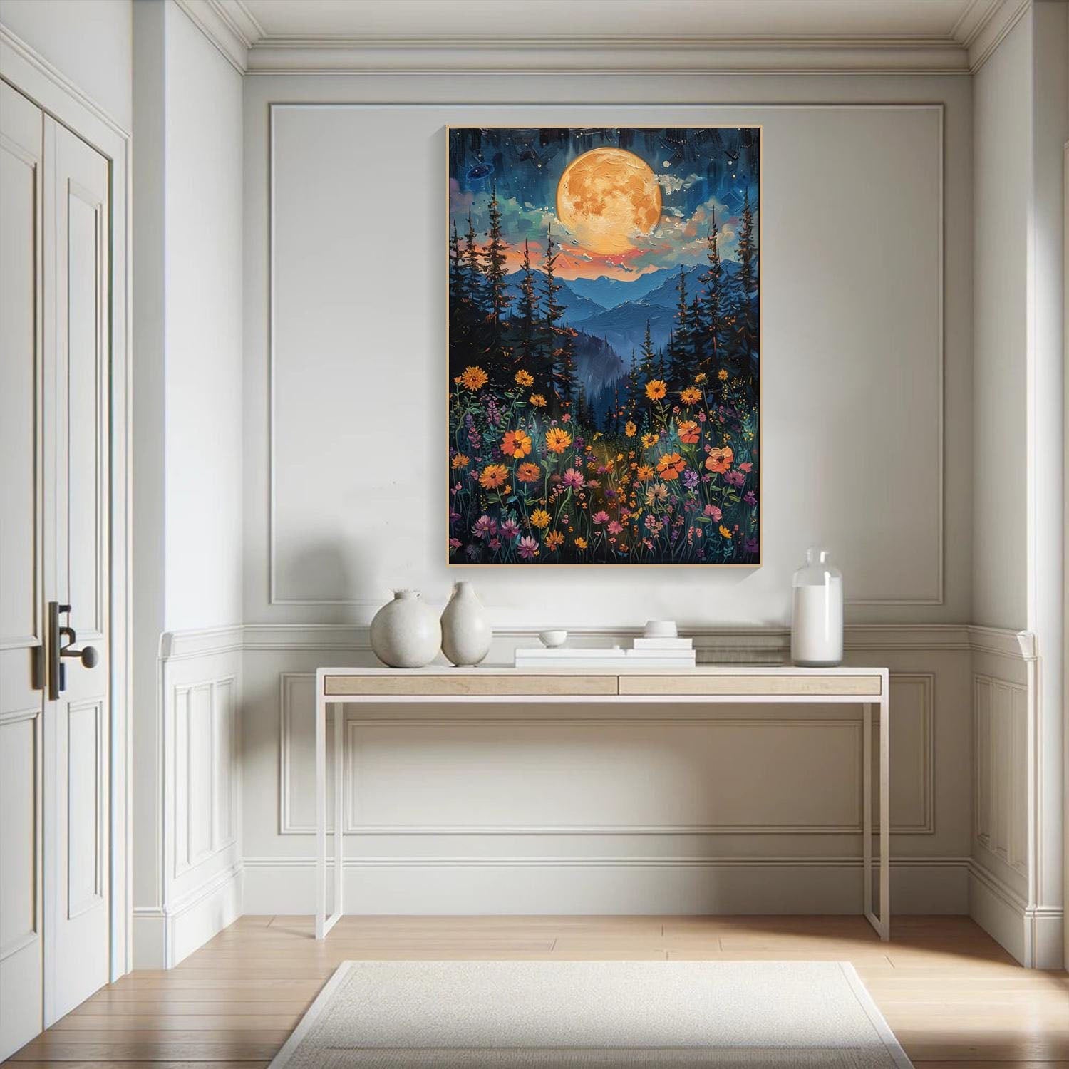 Moonlight Forest Abstract Oil Painting, Modern Dreamy Night TB 073 - Texarart