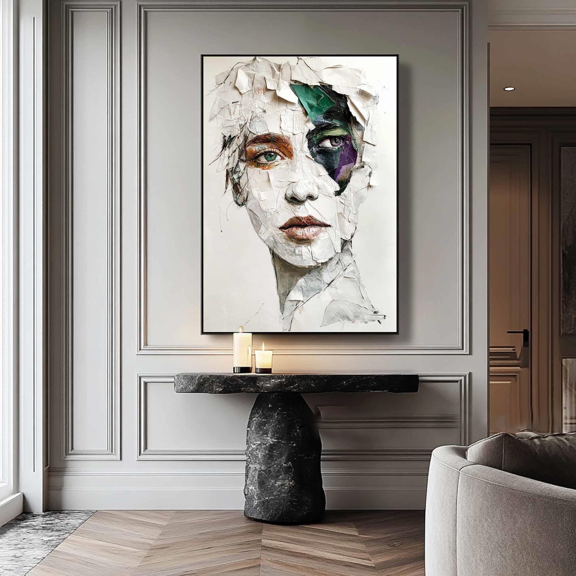Modern Abstract Portrait Art, White Gray Green Purple TB 062 - Texarart