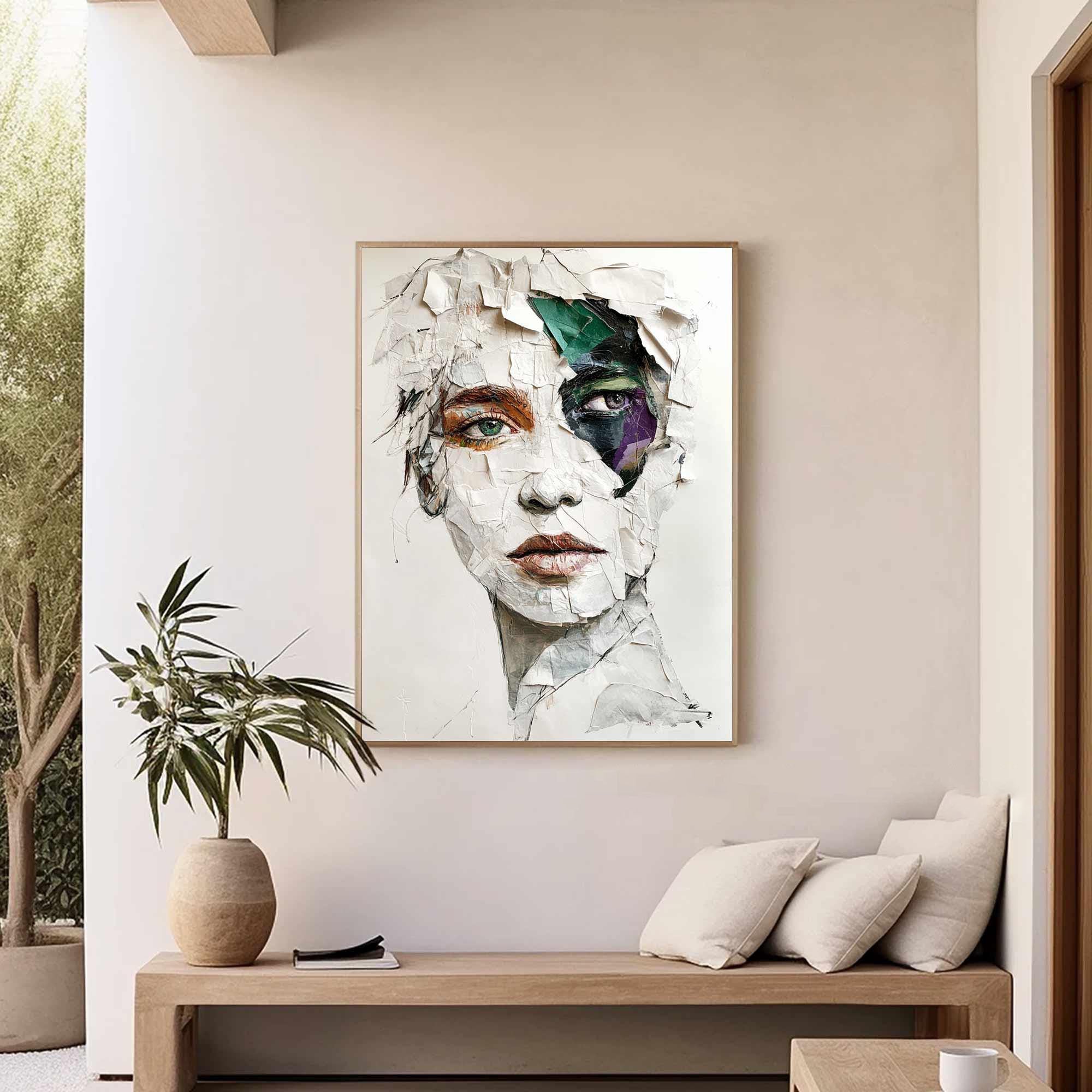 Modern Abstract Portrait Art, White Gray Green Purple TB 062 - Texarart