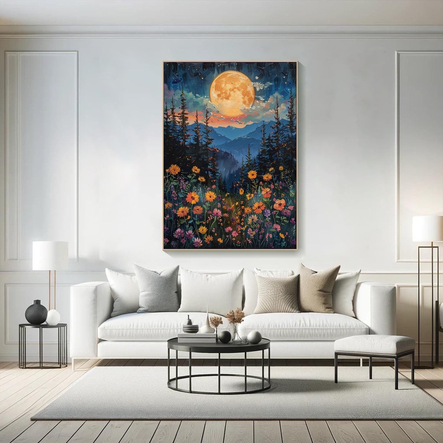 Moonlight Forest Abstract Oil Painting, Modern Dreamy Night TB 073 - Texarart