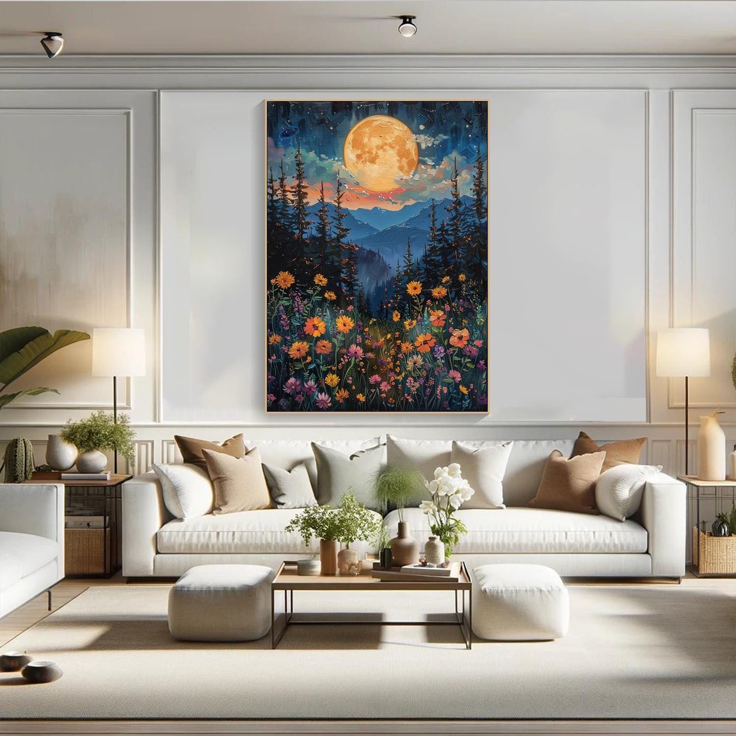 Moonlight Forest Abstract Oil Painting, Modern Dreamy Night TB 073 - Texarart