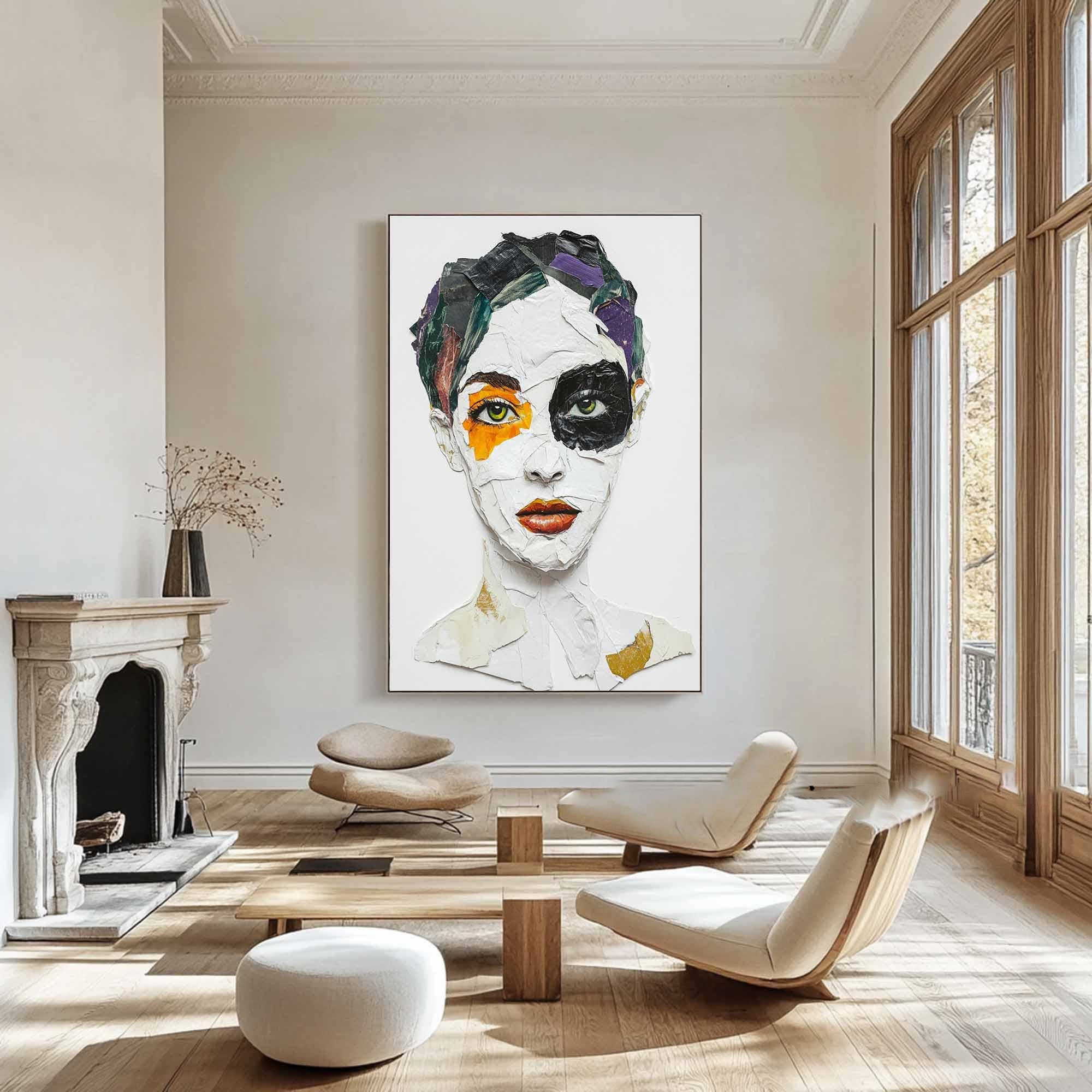 Vivid Color Abstract Portrait Painting, Modern Art Wall Art TB 041 - Texarart