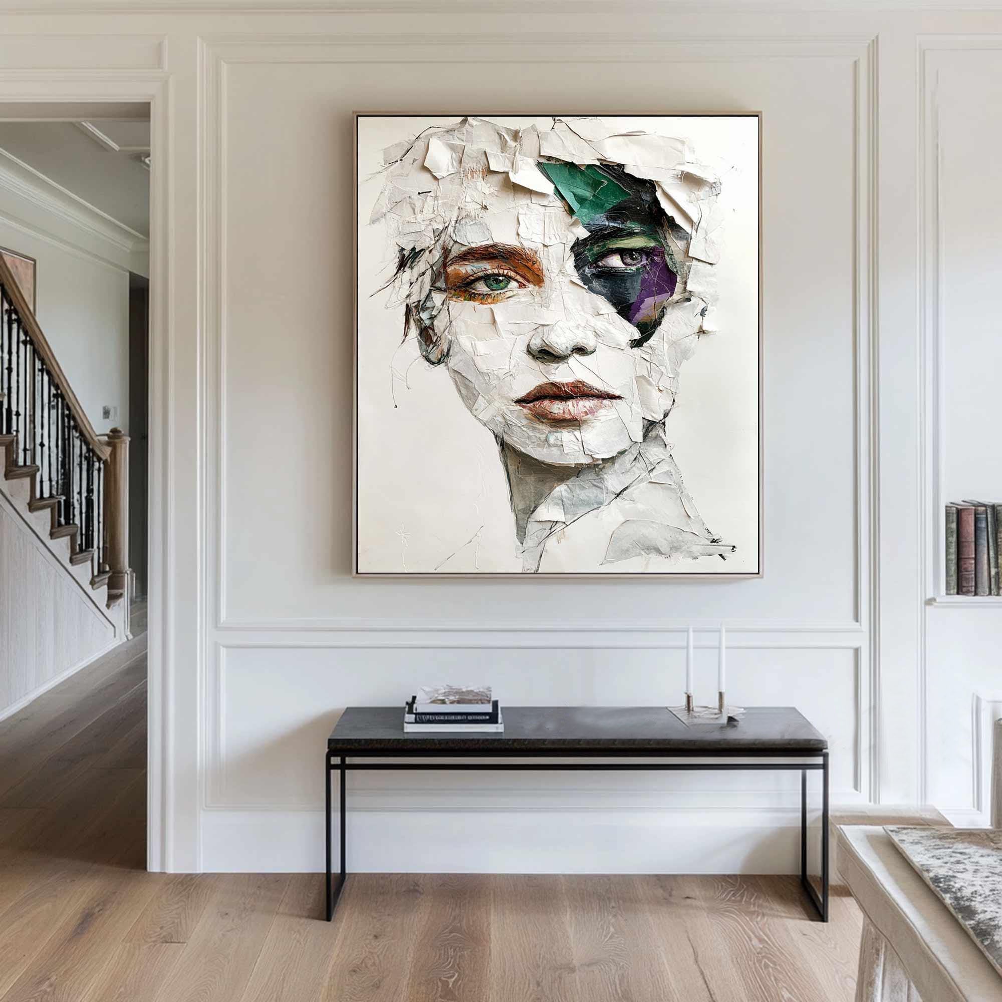 Modern Abstract Portrait Art, White Gray Green Purple TB 062 - Texarart