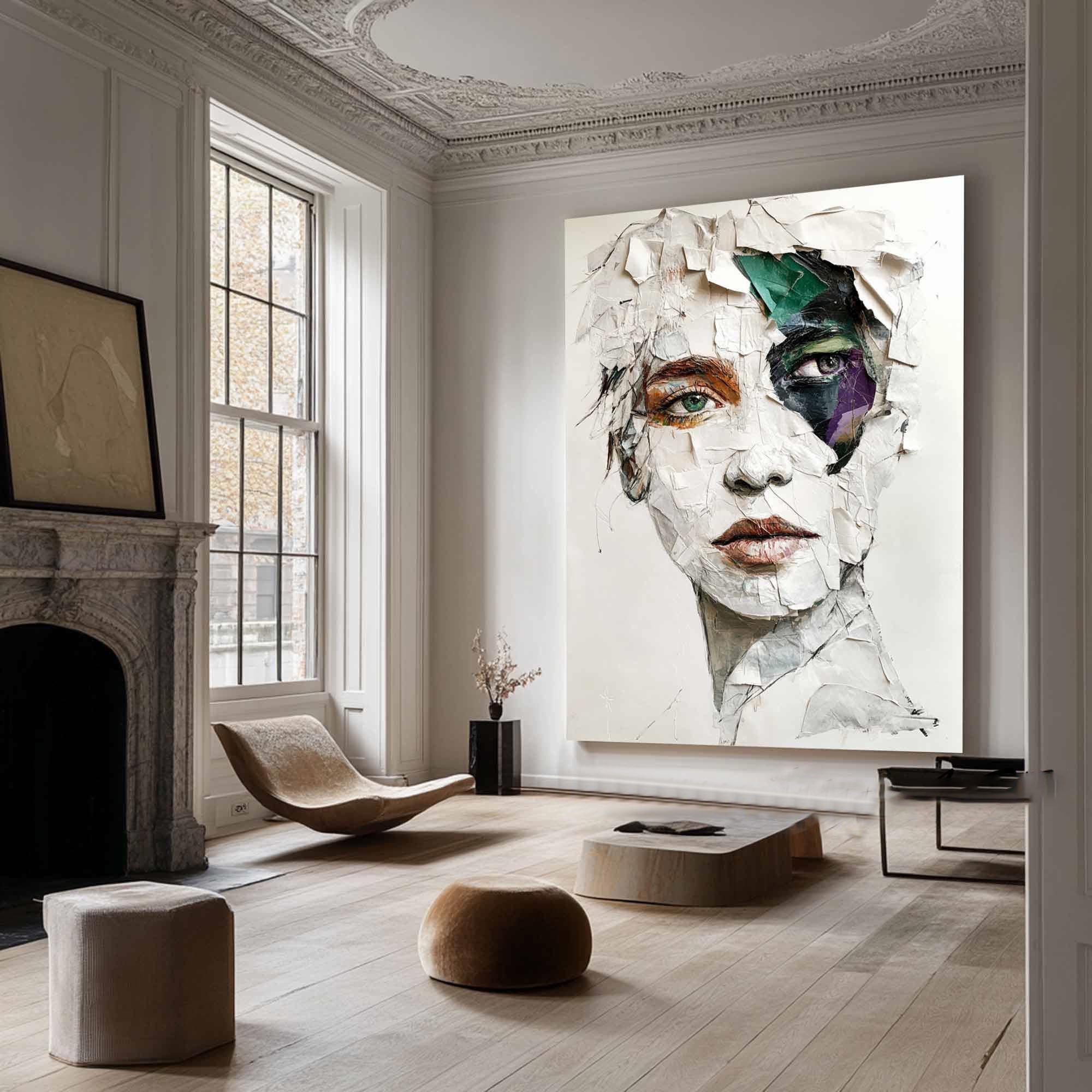 Modern Abstract Portrait Art, White Gray Green Purple TB 062 - Texarart