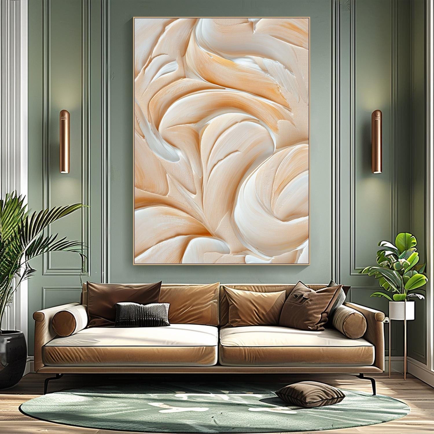 Abstract Cream & White Textured Oil Painting for Living Room TC 002 - Texarart