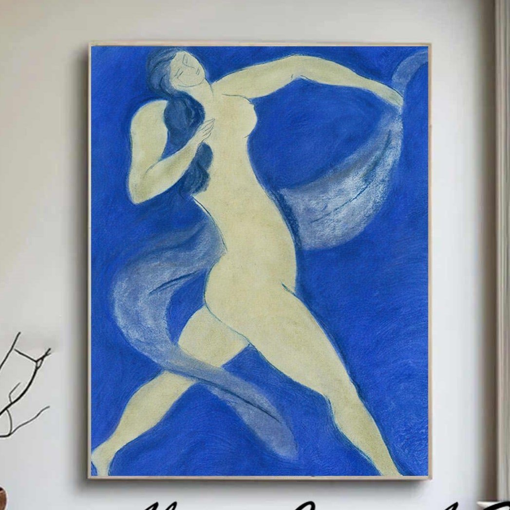 Vivid Blue Abstract Dancer Art, Modern Minimalist TB 077 - Texarart