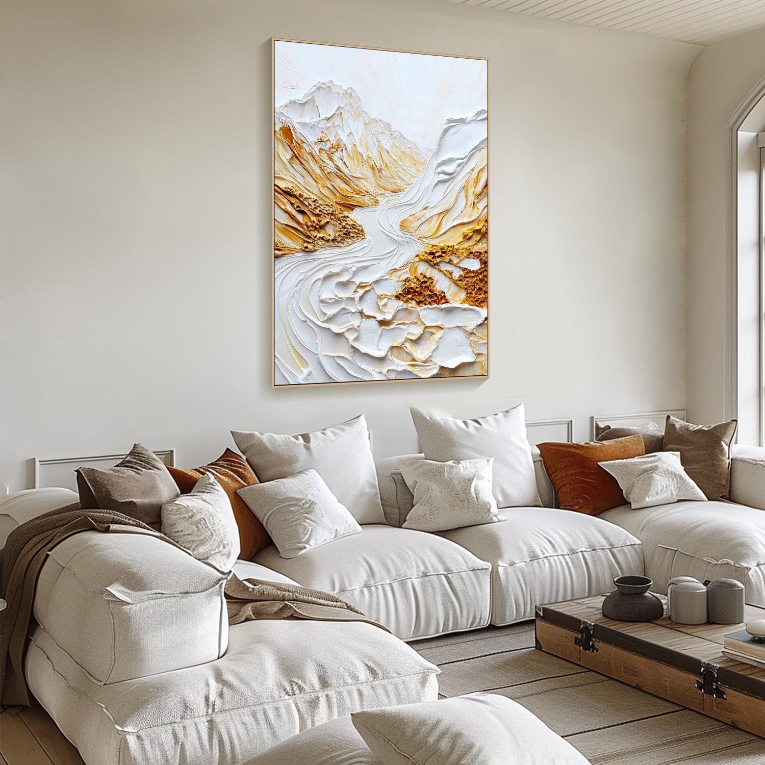 Modern 3D Embossed Landscape Art, White Gold Grand TB 064 - Texarart