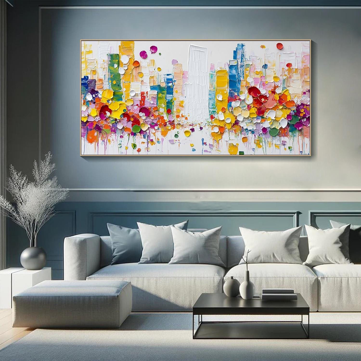 Modern Abstract City Oil Painting, Colorful 3D Street TB 067 - Texarart