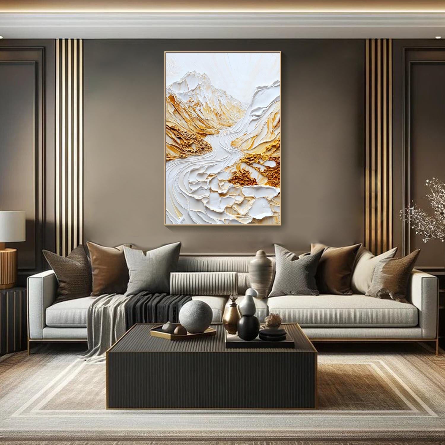 Modern 3D Embossed Landscape Art, White Gold Grand TB 064 - Texarart