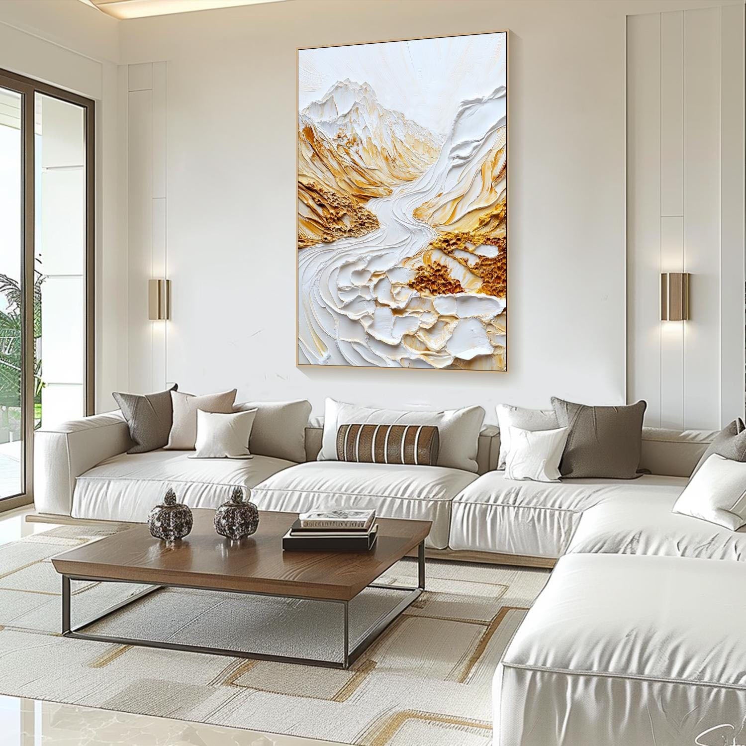 Modern 3D Embossed Landscape Art, White Gold Grand TB 064 - Texarart