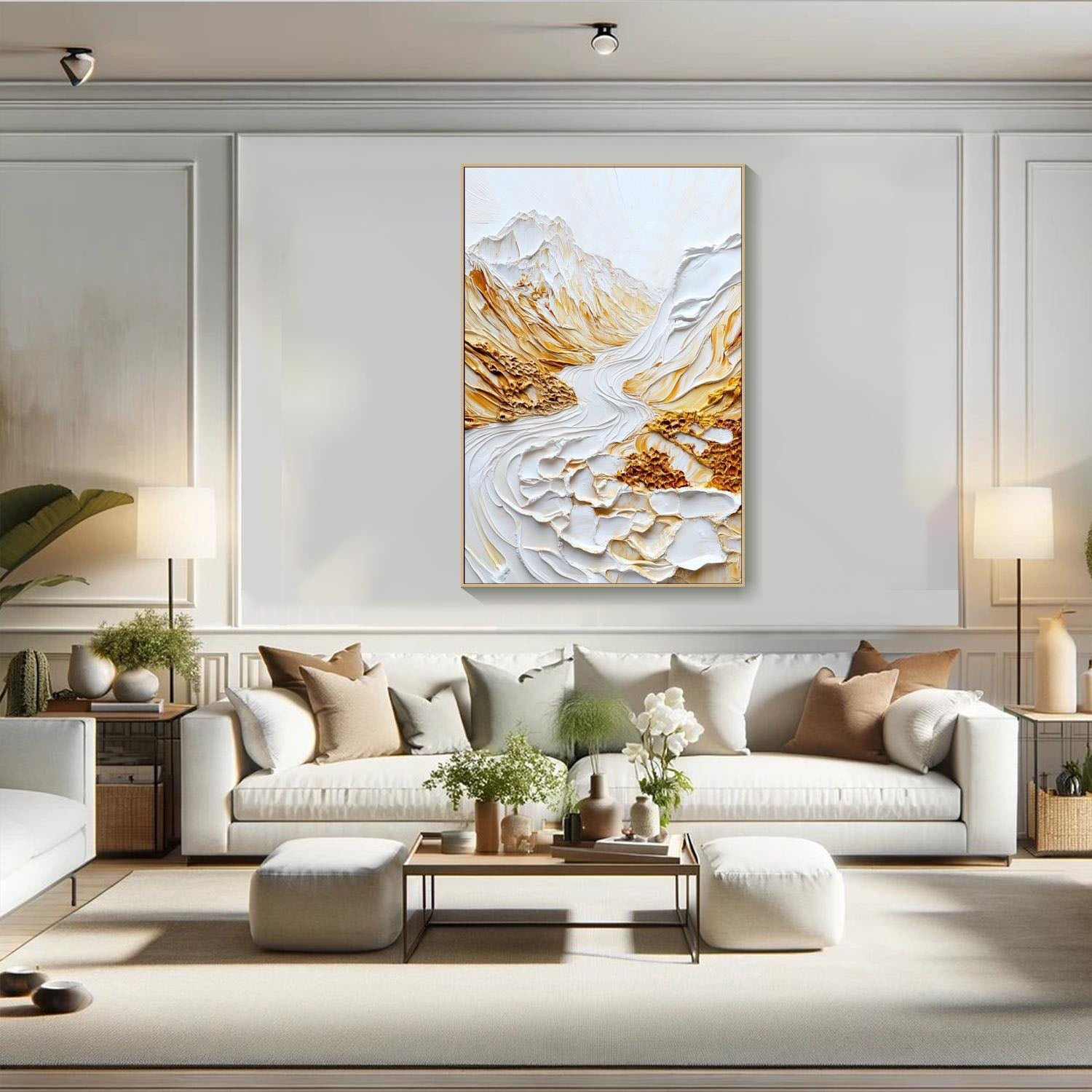 Modern 3D Embossed Landscape Art, White Gold Grand TB 064 - Texarart