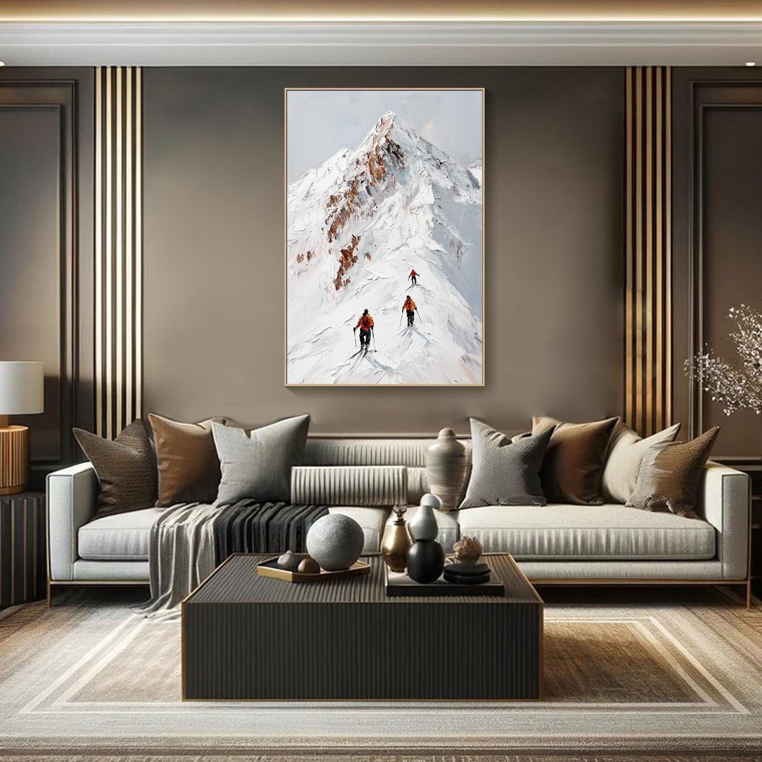Snow Mountain Climbers Abstract Oil Painting, Modern Outdoor Sport Wall Decor TB 051 - Texarart