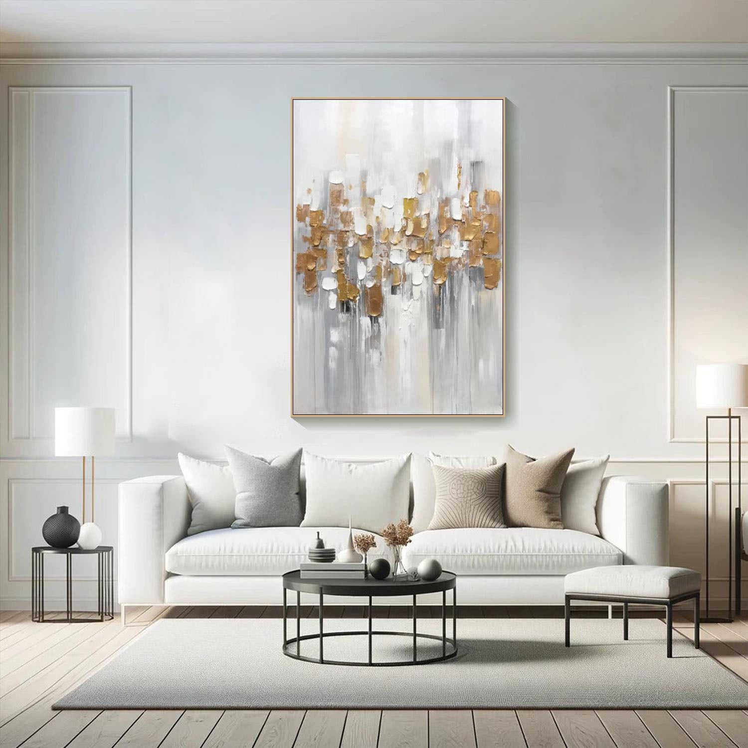 Modern Abstract Textured Oil Painting, White Gray Gold TB 065 - Texarart
