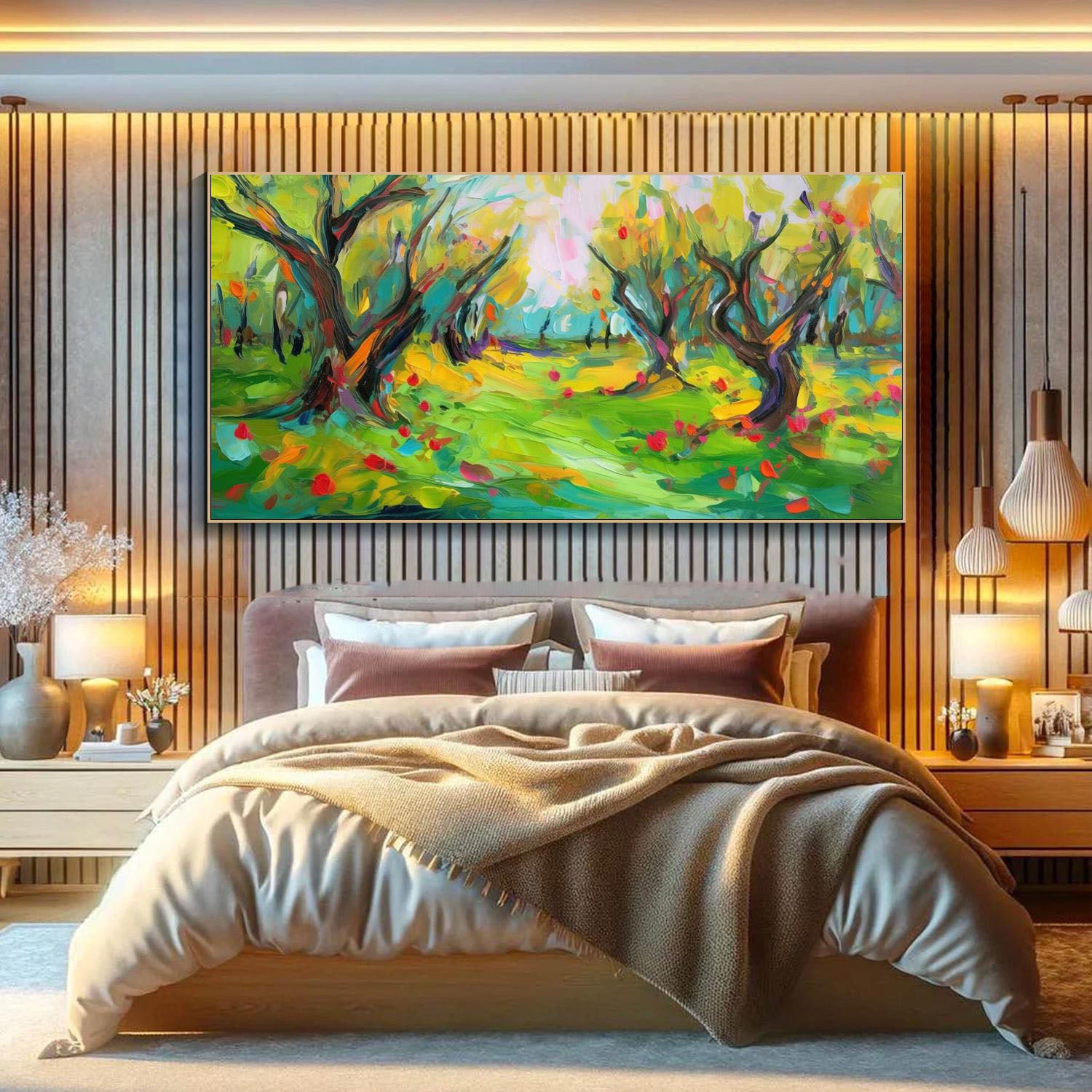 Vibrant Color Abstract Landscape Oil Painting, Modern Art Wall Decor TB 043 - Texarart