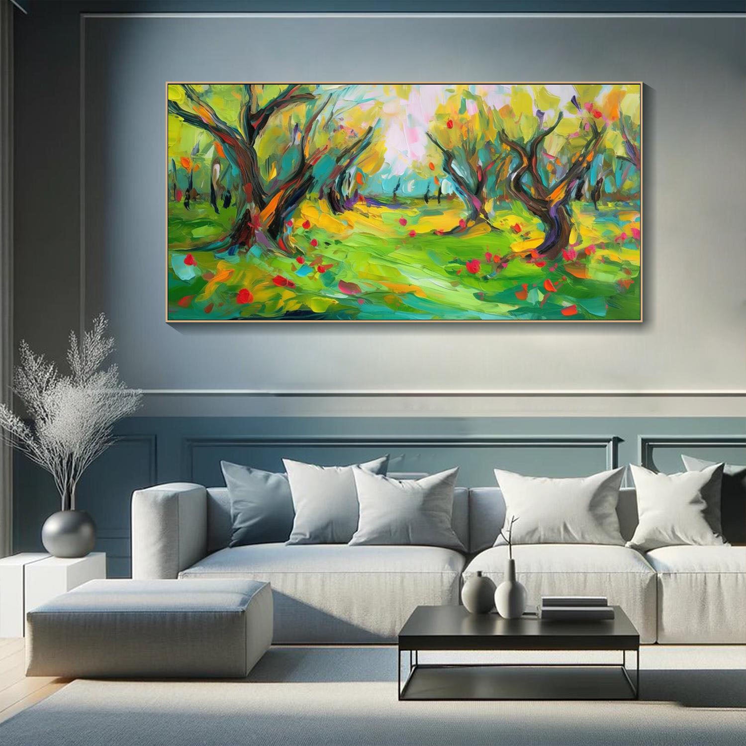 Vibrant Color Abstract Landscape Oil Painting, Modern Art Wall Decor TB 043 - Texarart