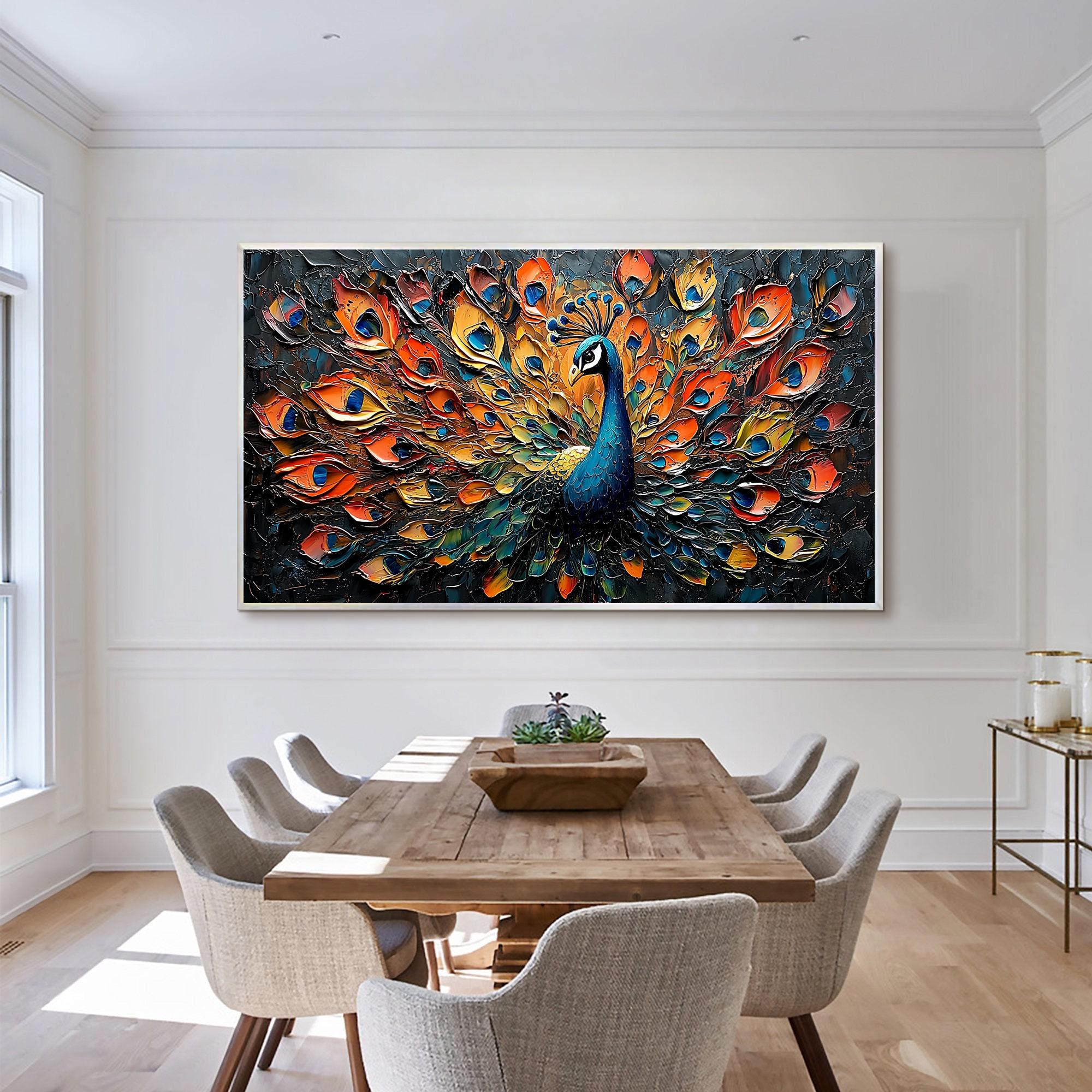 Large Textured Peacock Painting | Colorful Abstract Bird Wall Art Decor ZZ 177 - Texarart