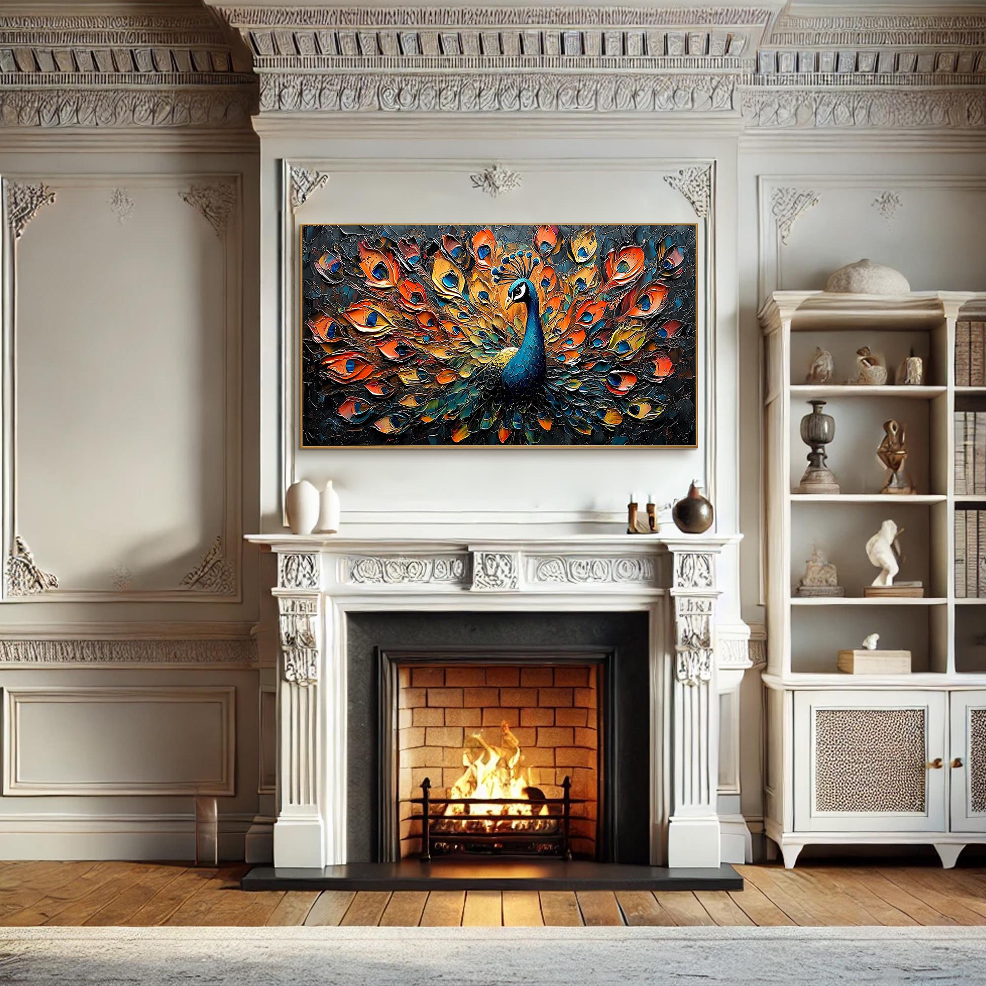 Large Textured Peacock Painting | Colorful Abstract Bird Wall Art Decor ZZ 177 - Texarart