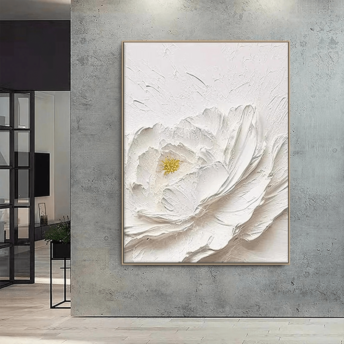 Textured White Flower Painting | Impasto Floral Wall Art TC 078 - Texarart