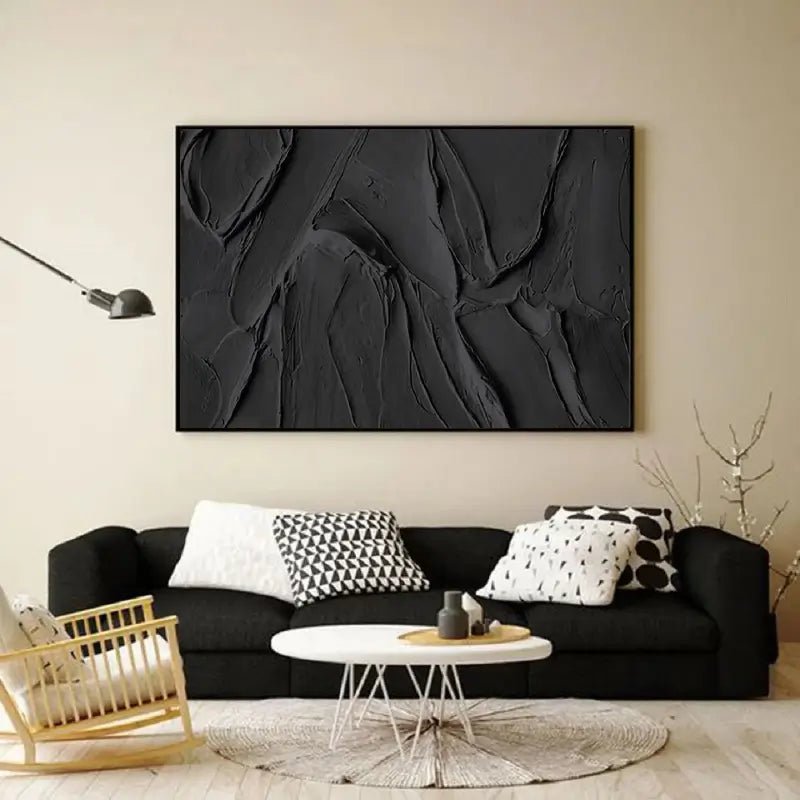 Large Black Texture Artwork: Modern Abstract Wall Decor ZZ 134 - Texarart