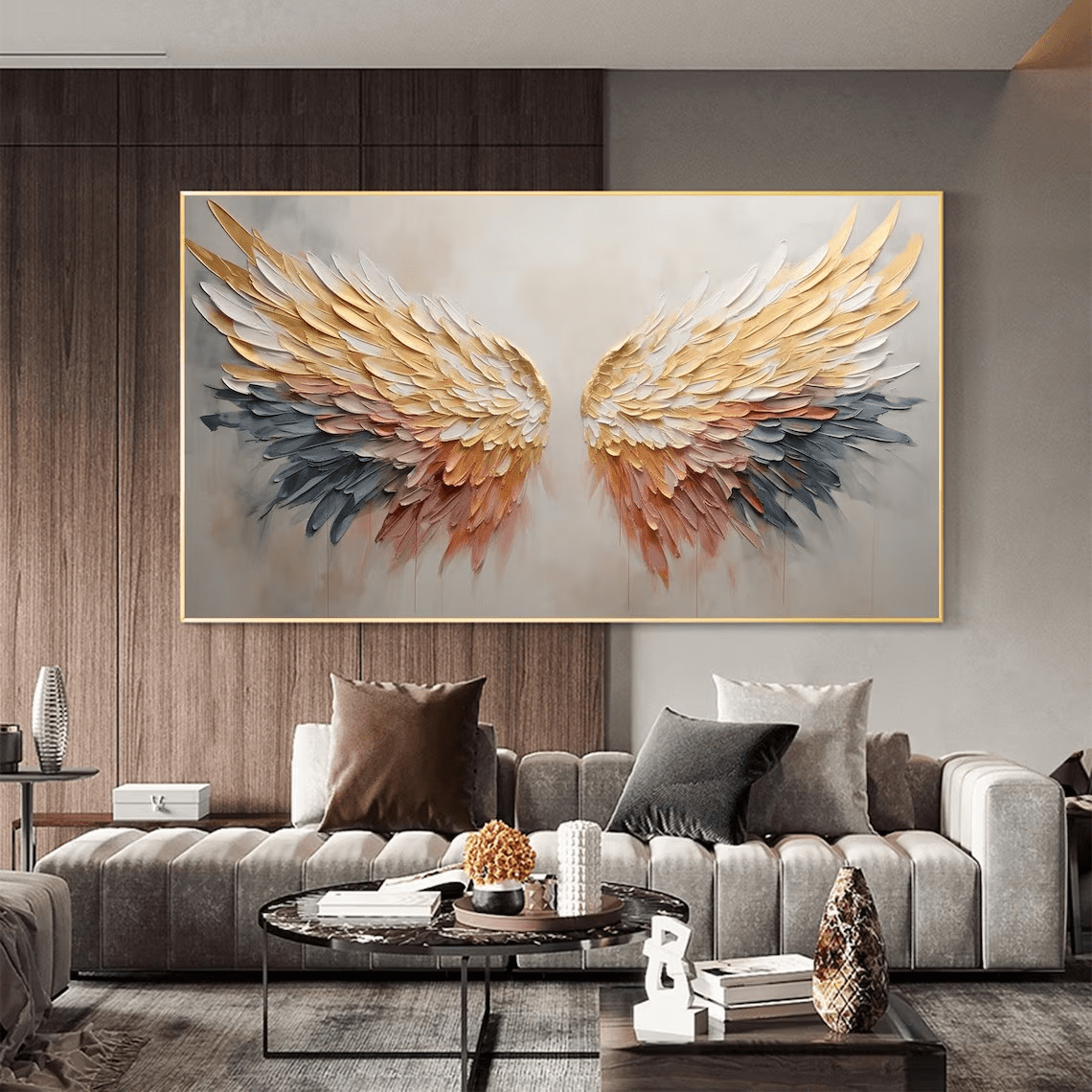 Textured Angel Wings Abstract Oil Painting - Elegant Wall Art JJ 029 - Texarart
