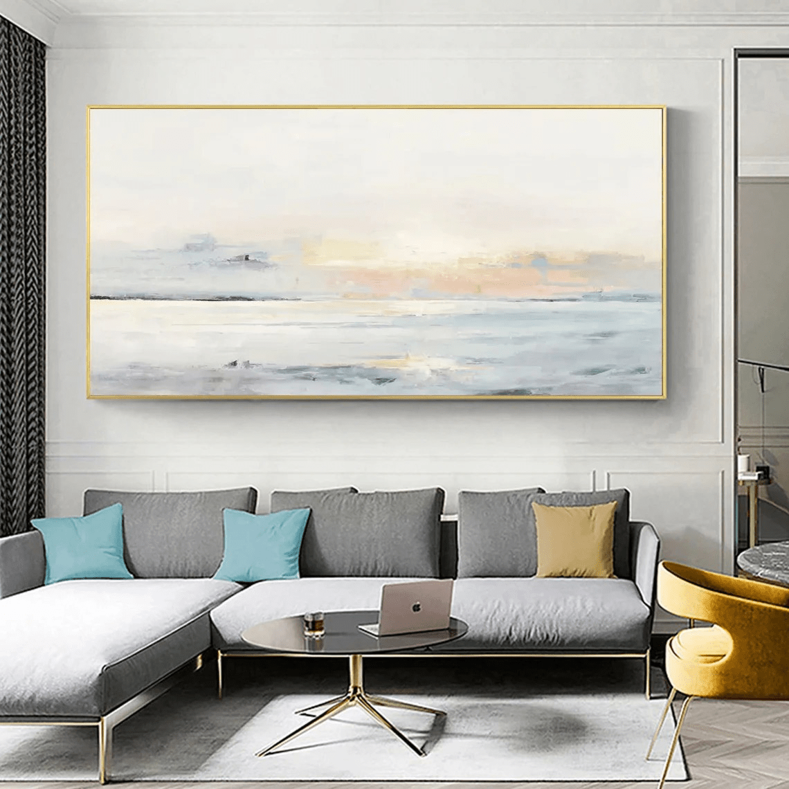 Pastel Seascape Oil Painting - Tranquil Ocean & Sky Wall Art JJ 003 - Texarart
