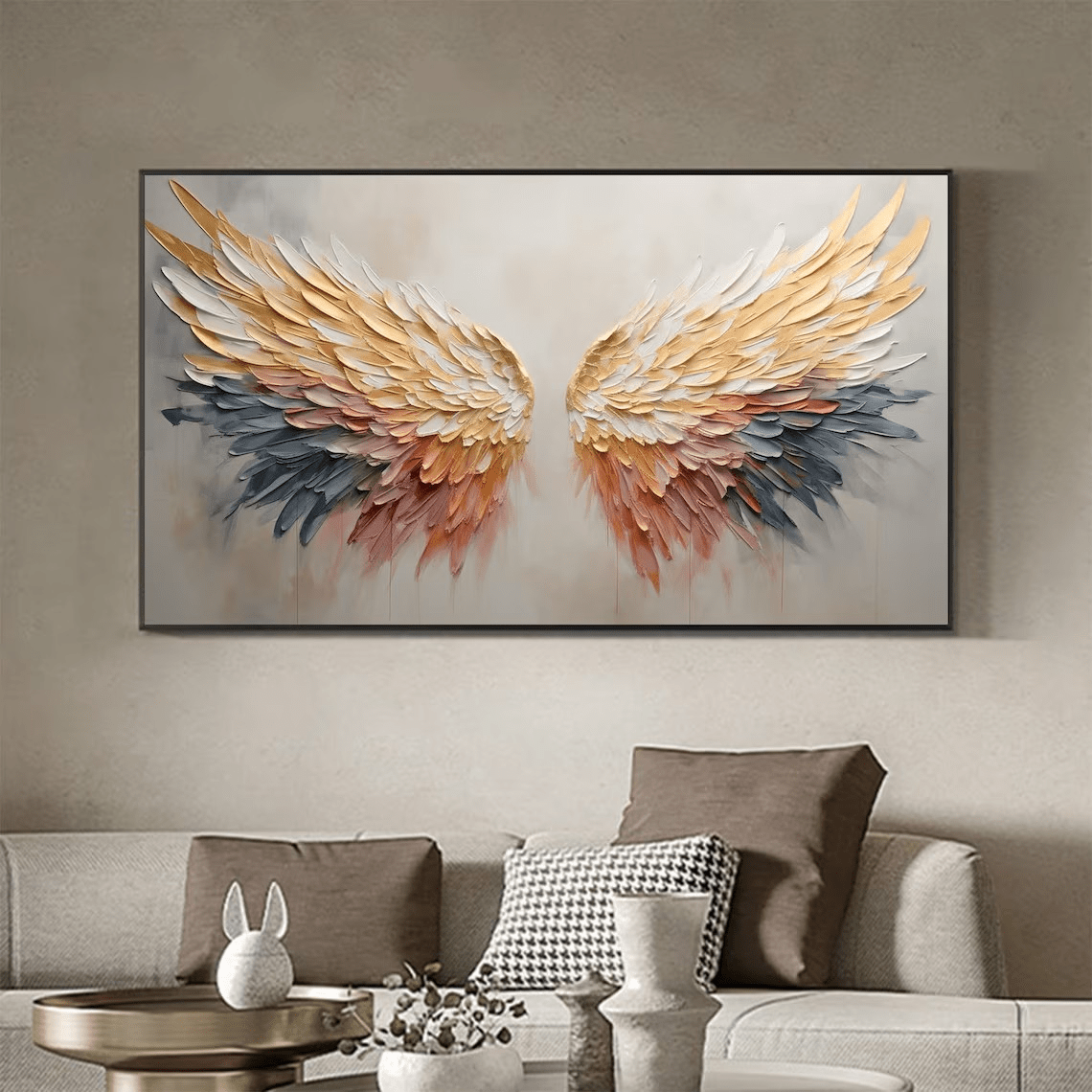 Textured Angel Wings Abstract Oil Painting - Elegant Wall Art JJ 029 - Texarart
