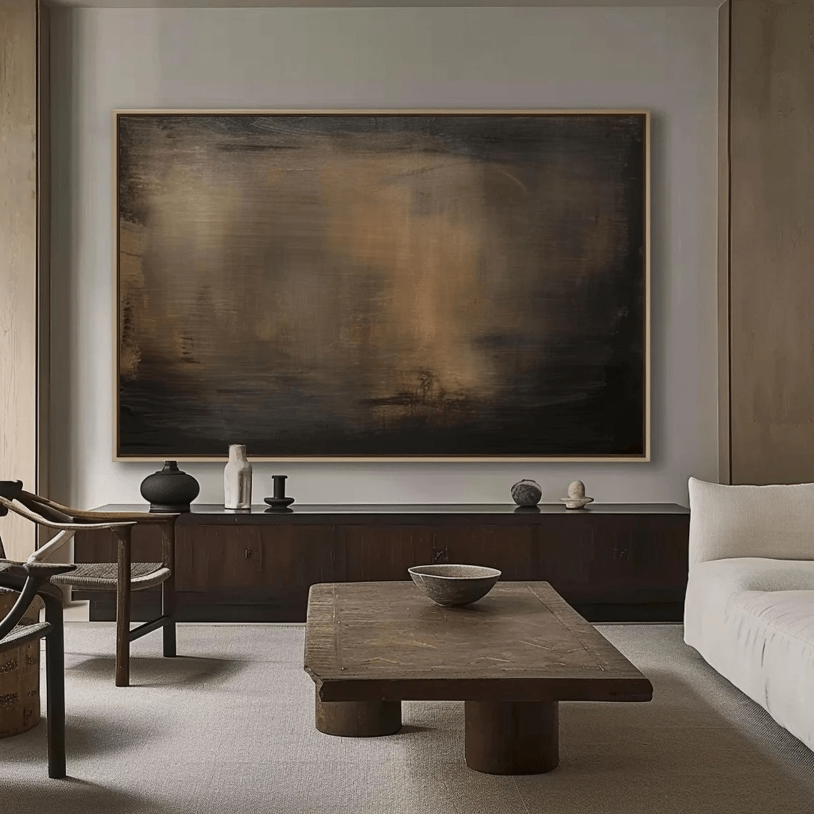 Large Minimalist Abstract Painting - Handmade Brown and Black Wall Decor TC 012 - Texarart